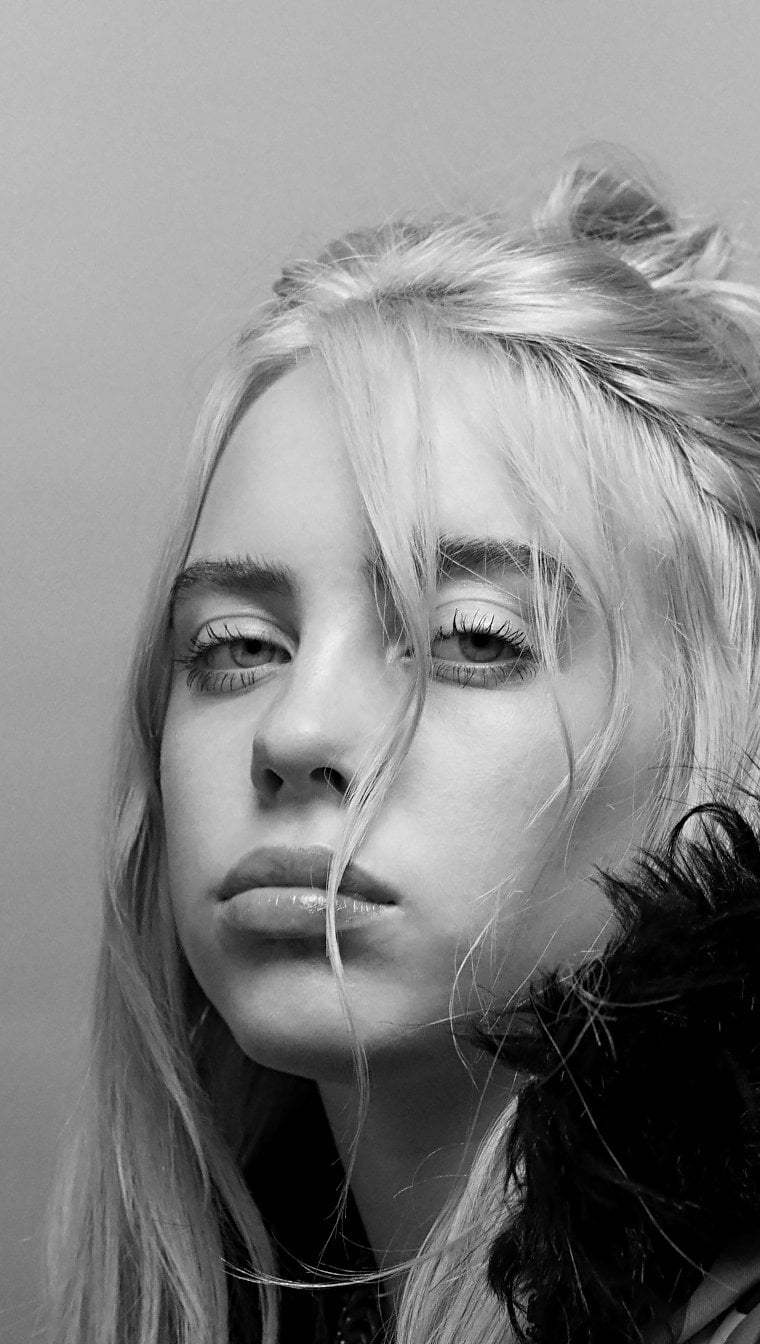 760x1344 Billie Eilish Gray scales Wallpaper for iPhone and Mobile Phone