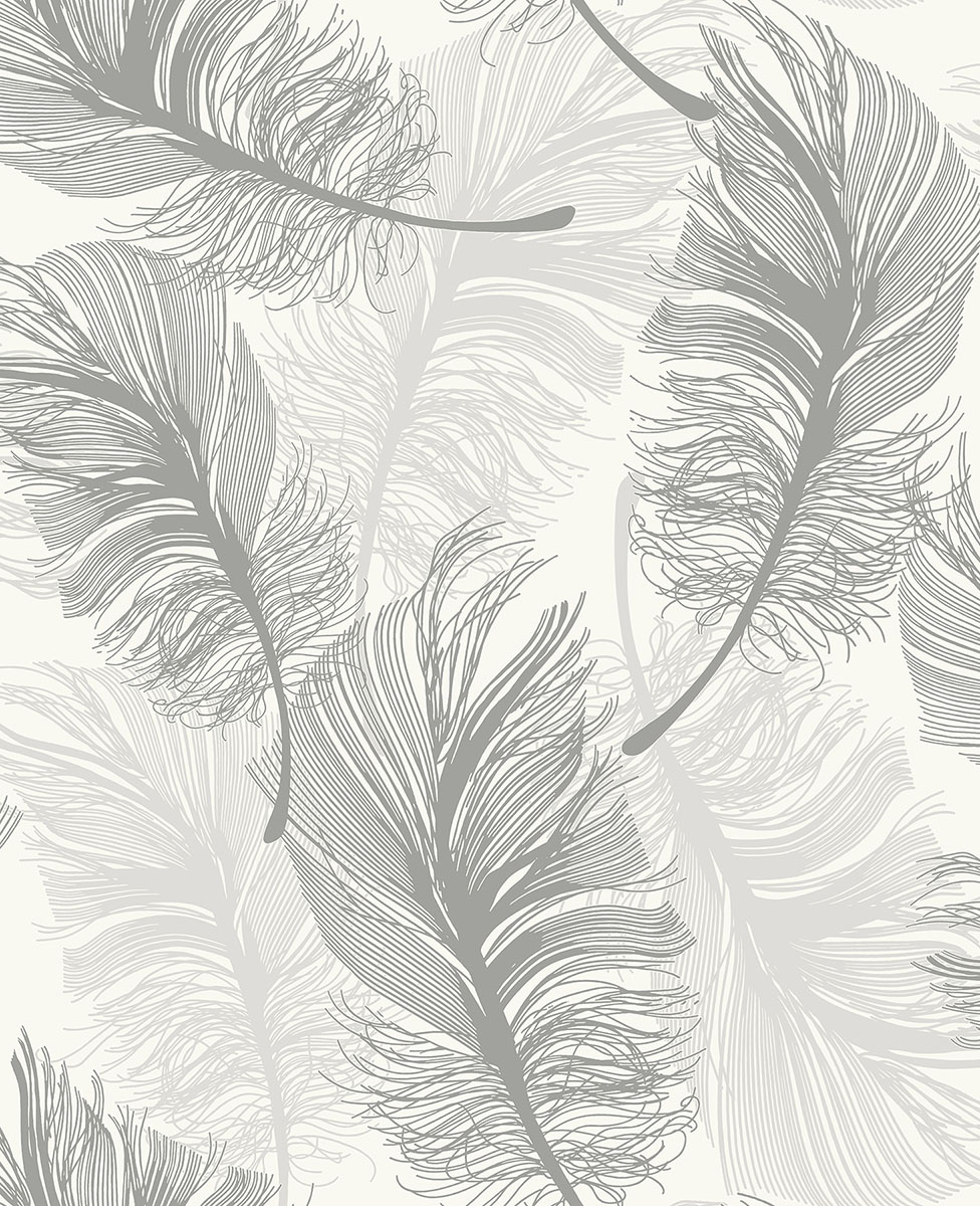 976x1200 Clemente Light Grey Foil Feather Wallpaper
