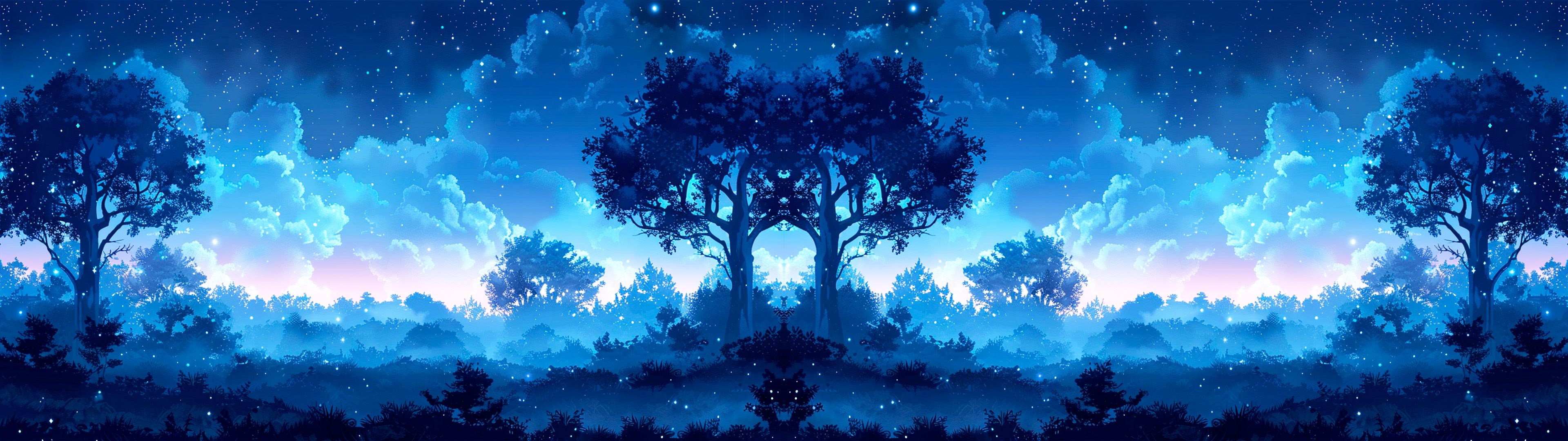 3840x1080 Fantasy Forest Pixel Tiled Background