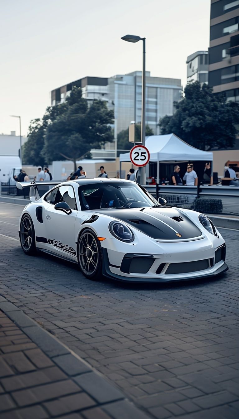 768x1344 Sleek White Porsche 911 GT3 RS Urban Photography Mobile Wallpaper