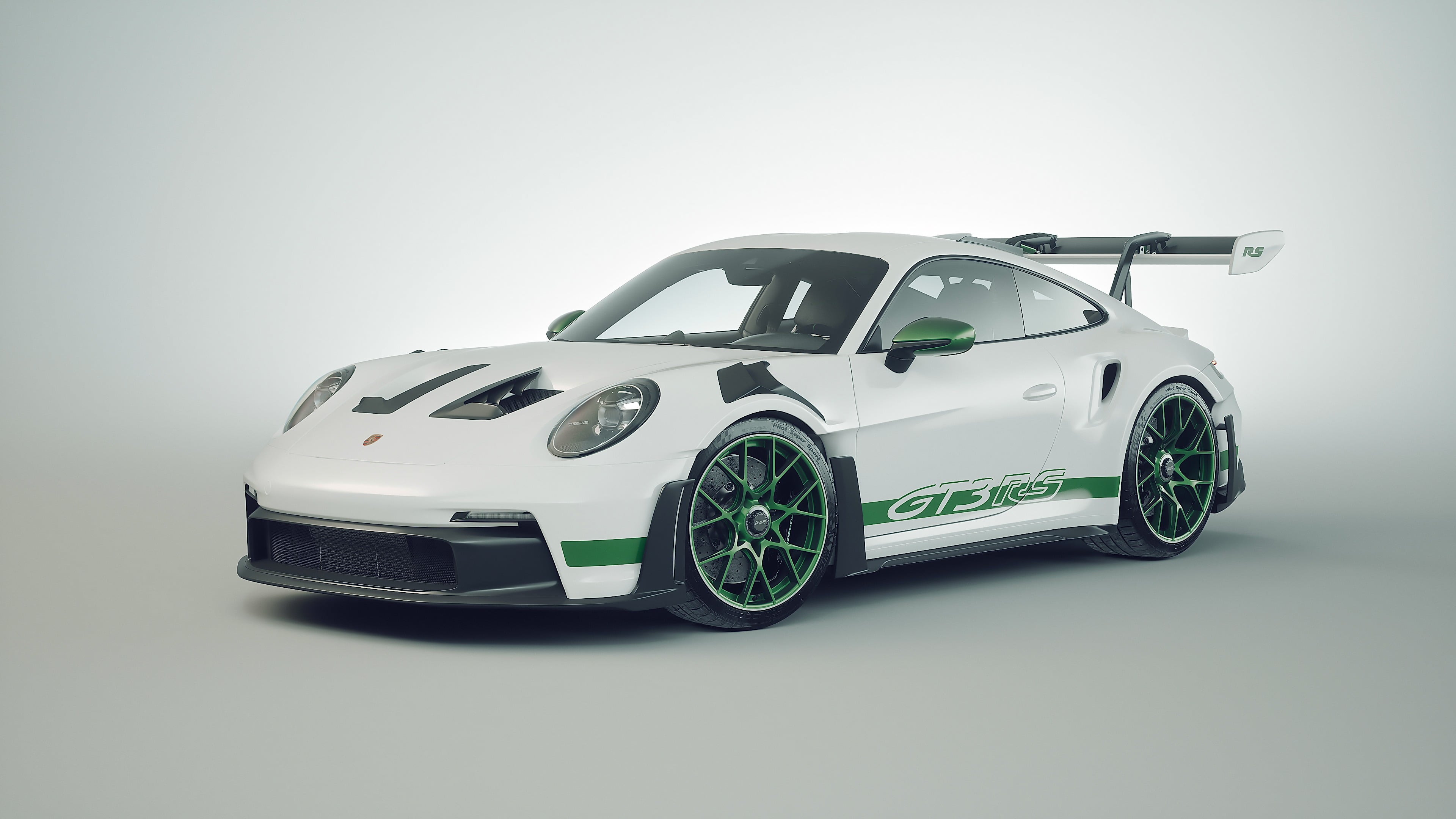 3840x2160 Porsche 911 GT3 RS White with green details Wallpaper 4K for Desktop
