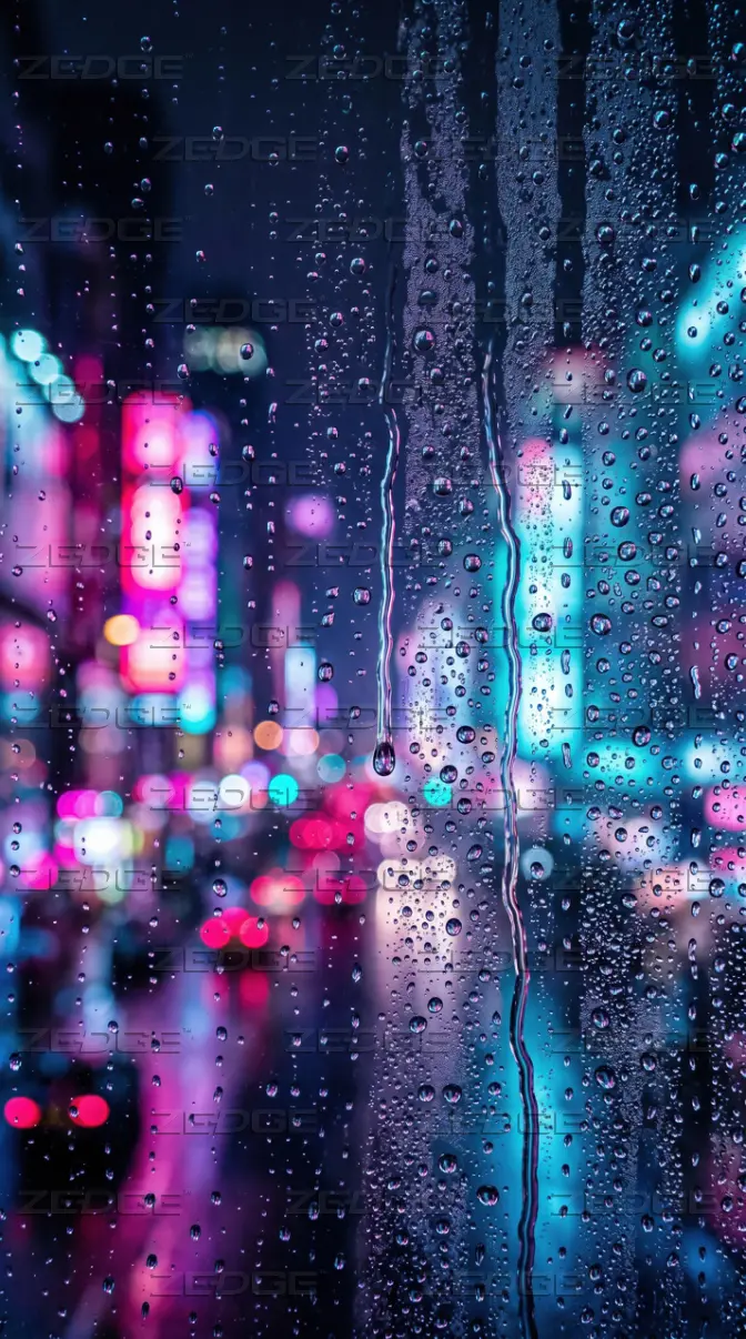 672x1206 Bright City Lights Shine Through Rain Covered Window At Night Wallpaper