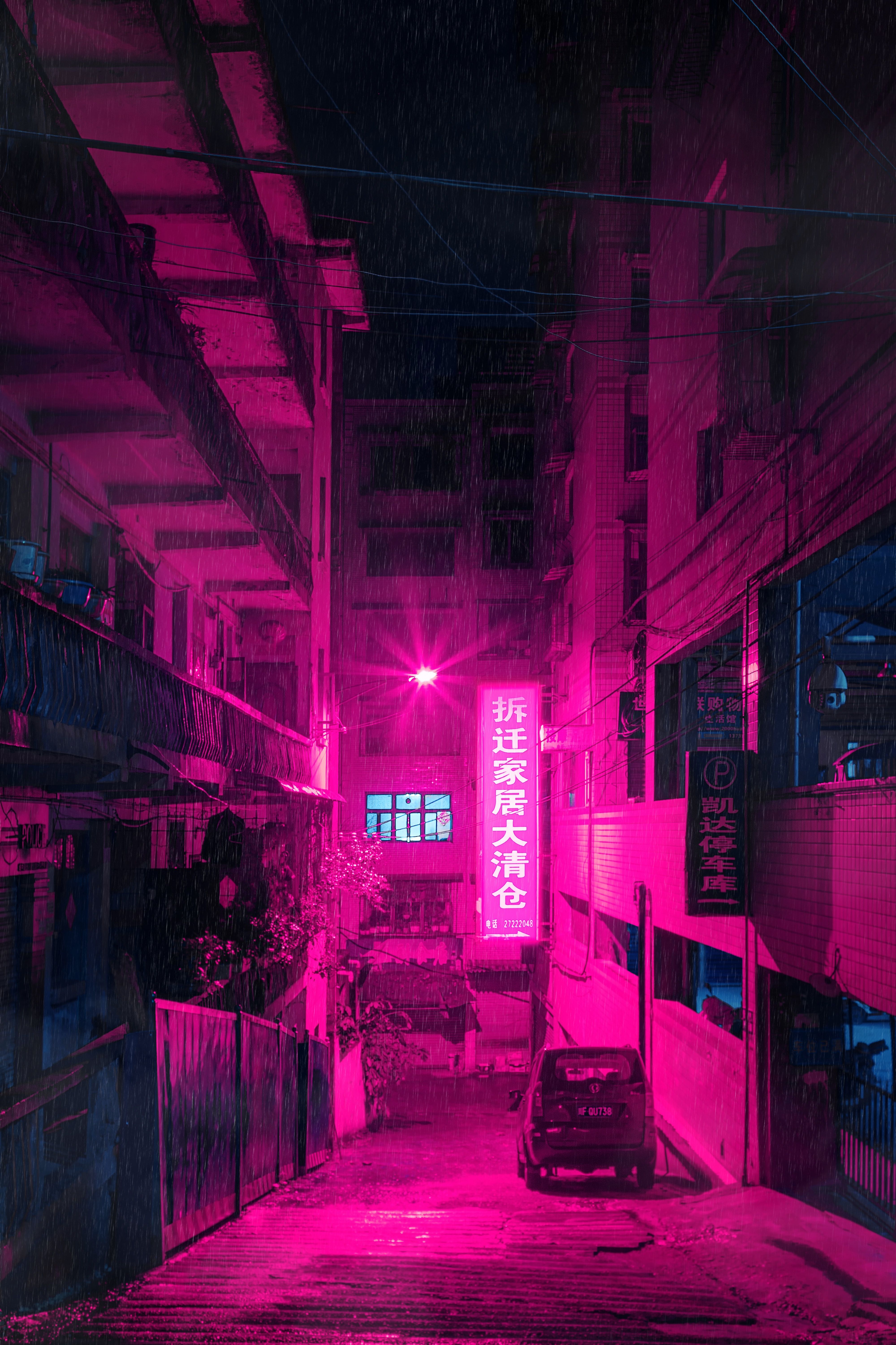 4000x6000 Phone wallpaper: Neon, Cities, Street, Rain, Night, Shine, Light 85223