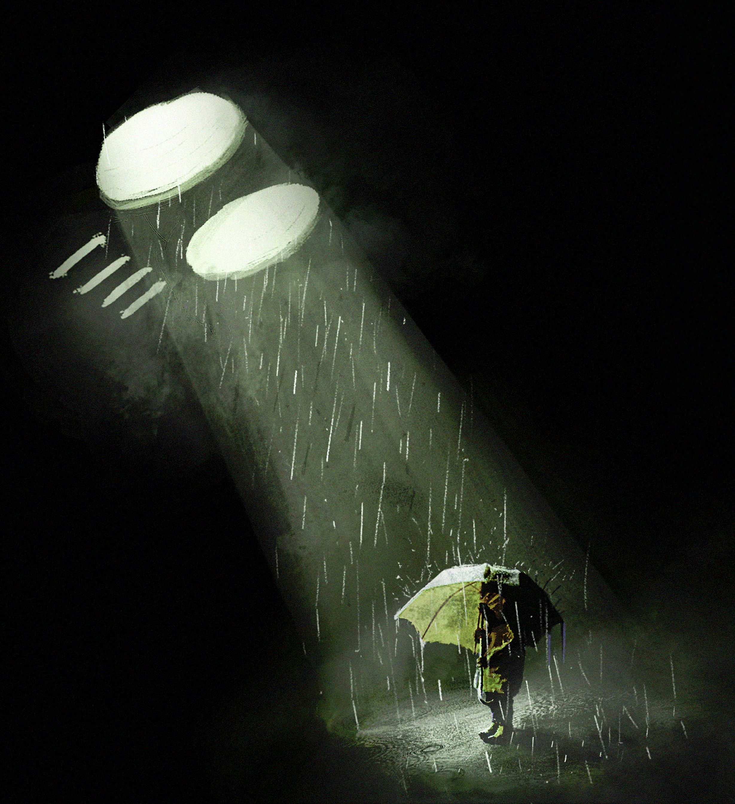 2458x2690 Phone wallpaper: Art, Silhouette, Light, Rain, Shine, Umbrella, Ray 136577