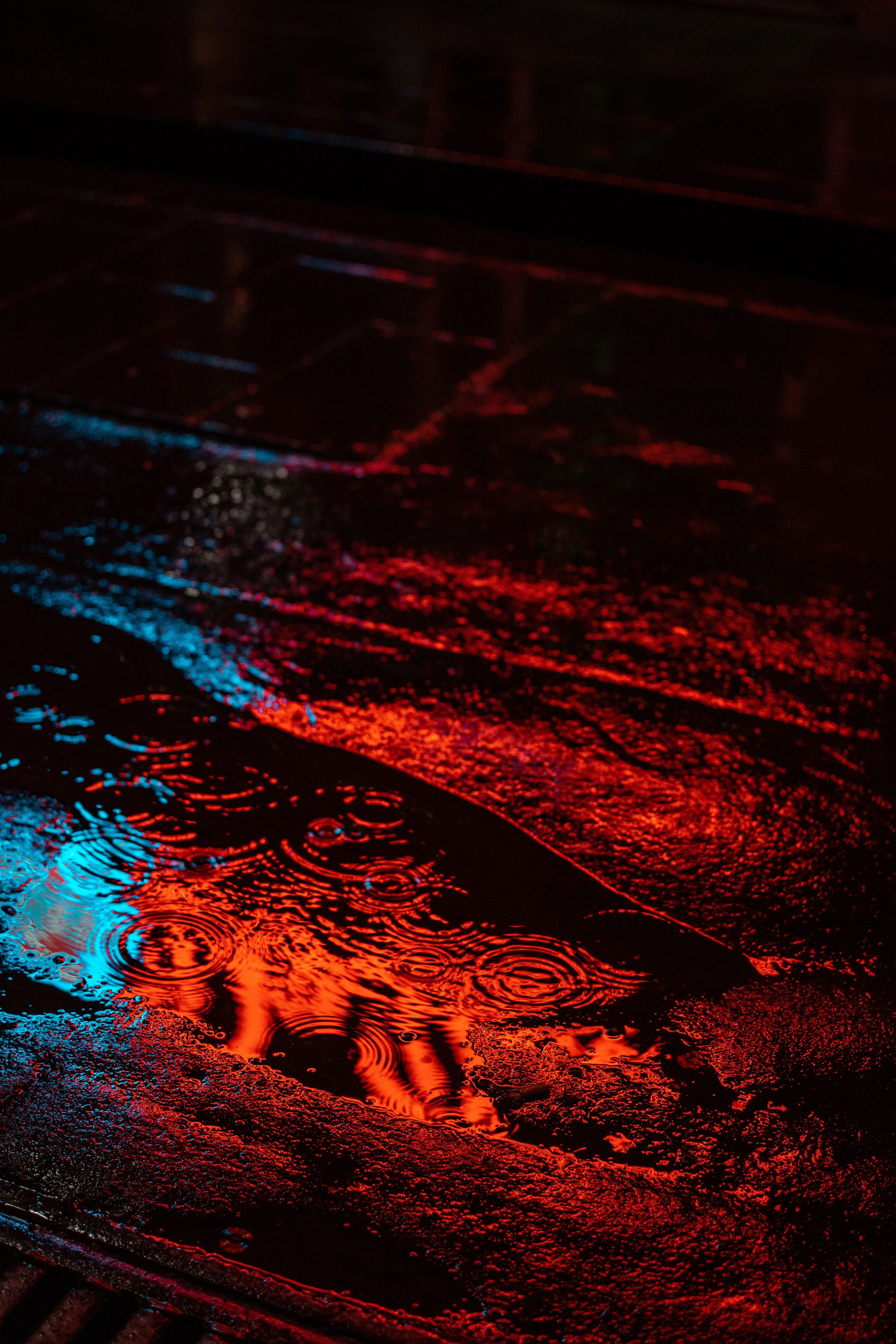 3712x5568 Phone wallpaper: Night, Neon, Rain, Dark, Shine, Light, Puddle 116957