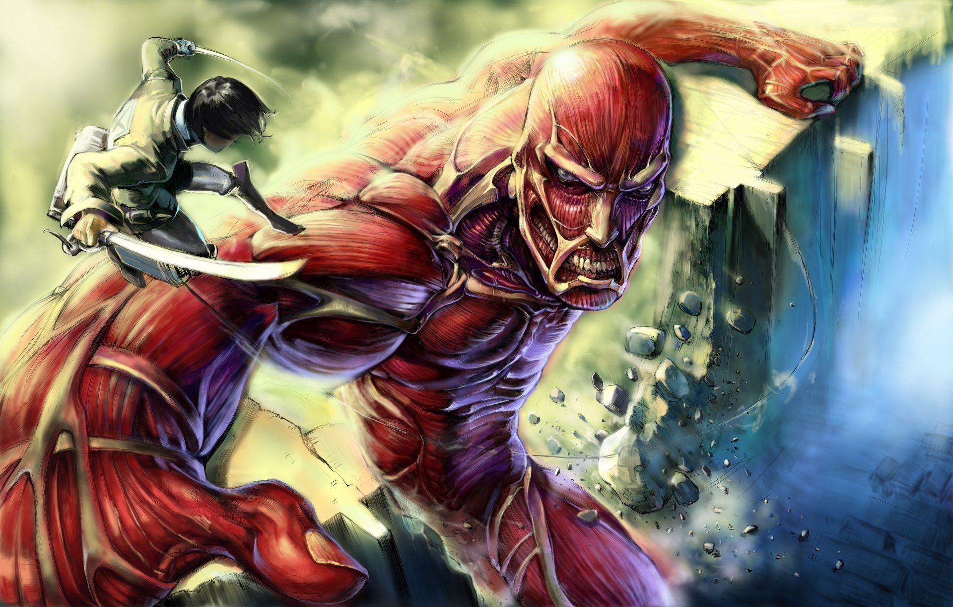 1920x1222 Attack on Titan 4K Ultra HD: Eren Yeager vs. Colossal Titan by kevin.hx4133