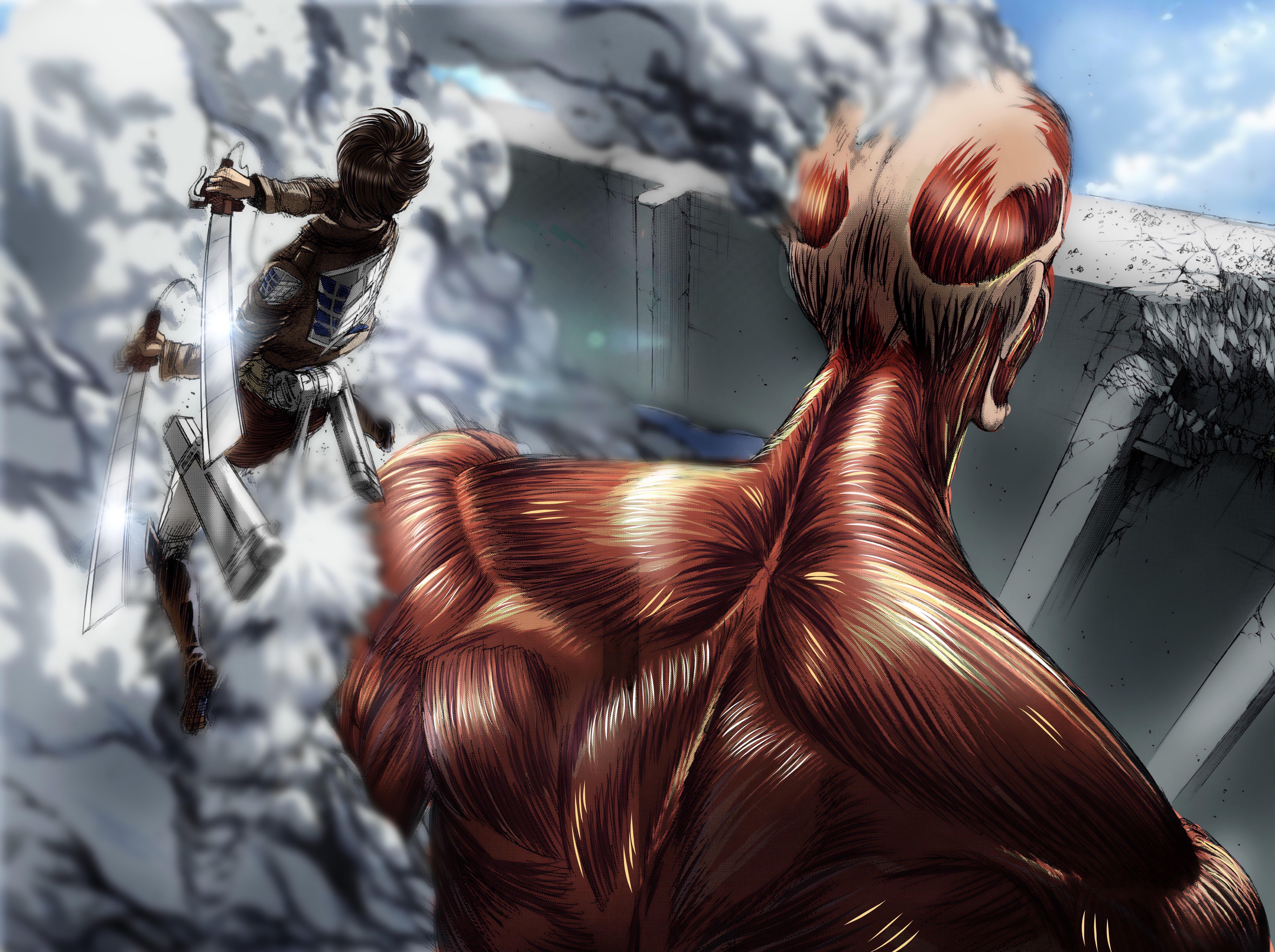 7046x5264 Eren vs Colossal titan, coloured