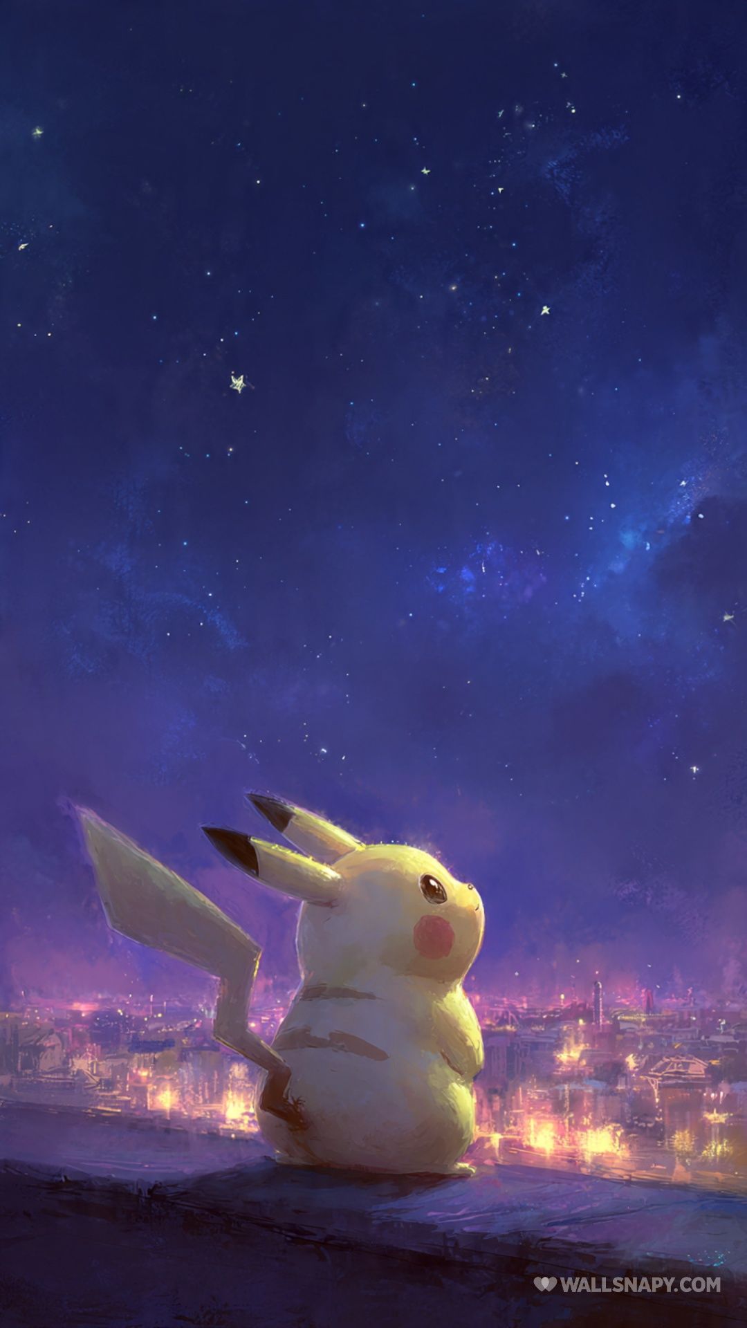 1080x1920 Pikachu looking at stars night scene 4k mobile wallpaper
