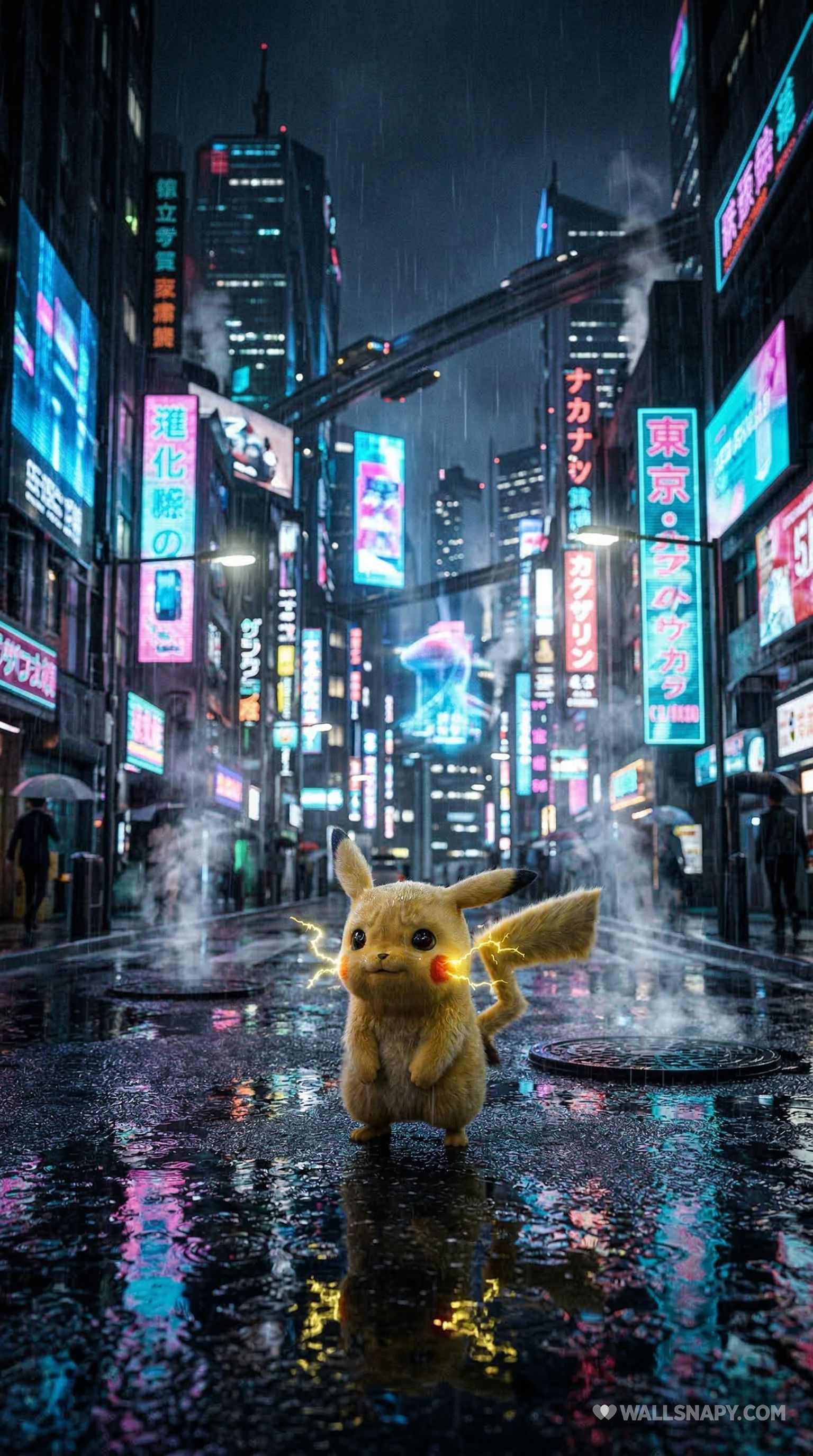 1536x2752 Pikachu street night pokemon 4k mobile wallpaper