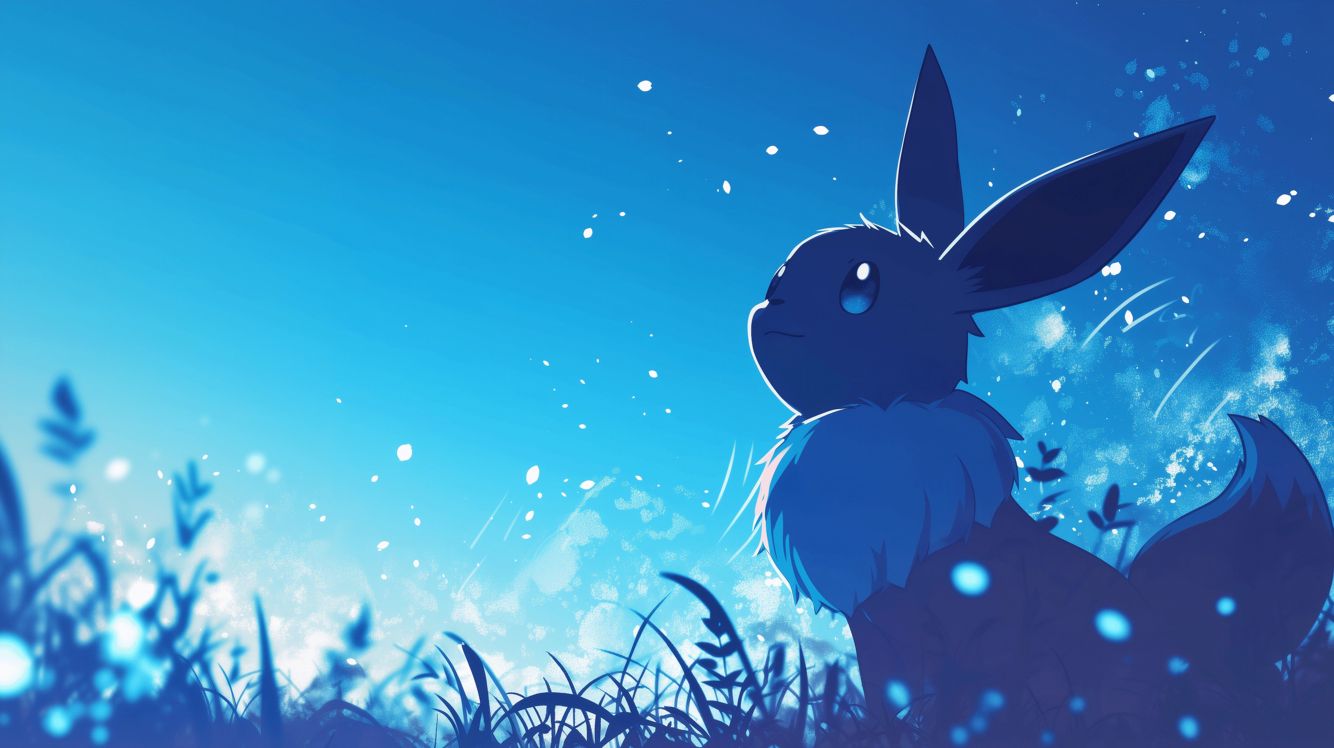 5120x2870 Eevee Pokémon in blue night Anime Wallpaper 4K for Desktop