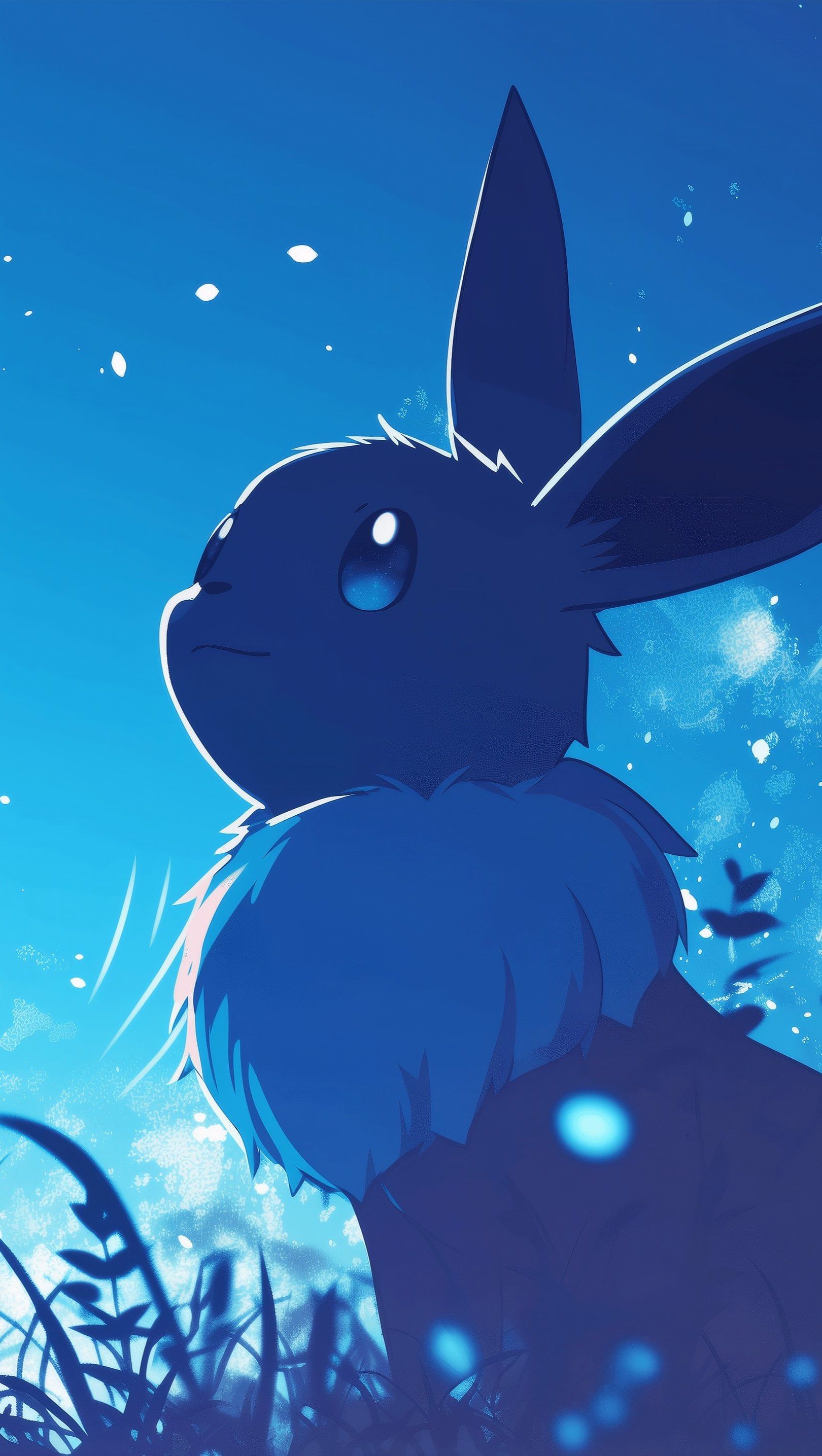 1620x2870 Eevee Pokémon in blue night Anime Wallpaper 4K for iPhone and Mobile Phone