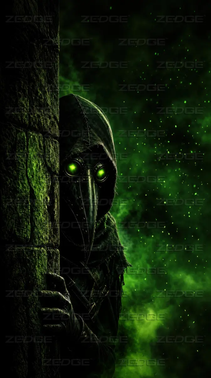 673x1206 Plague Doctor Green Glow Horror Art wallpaper