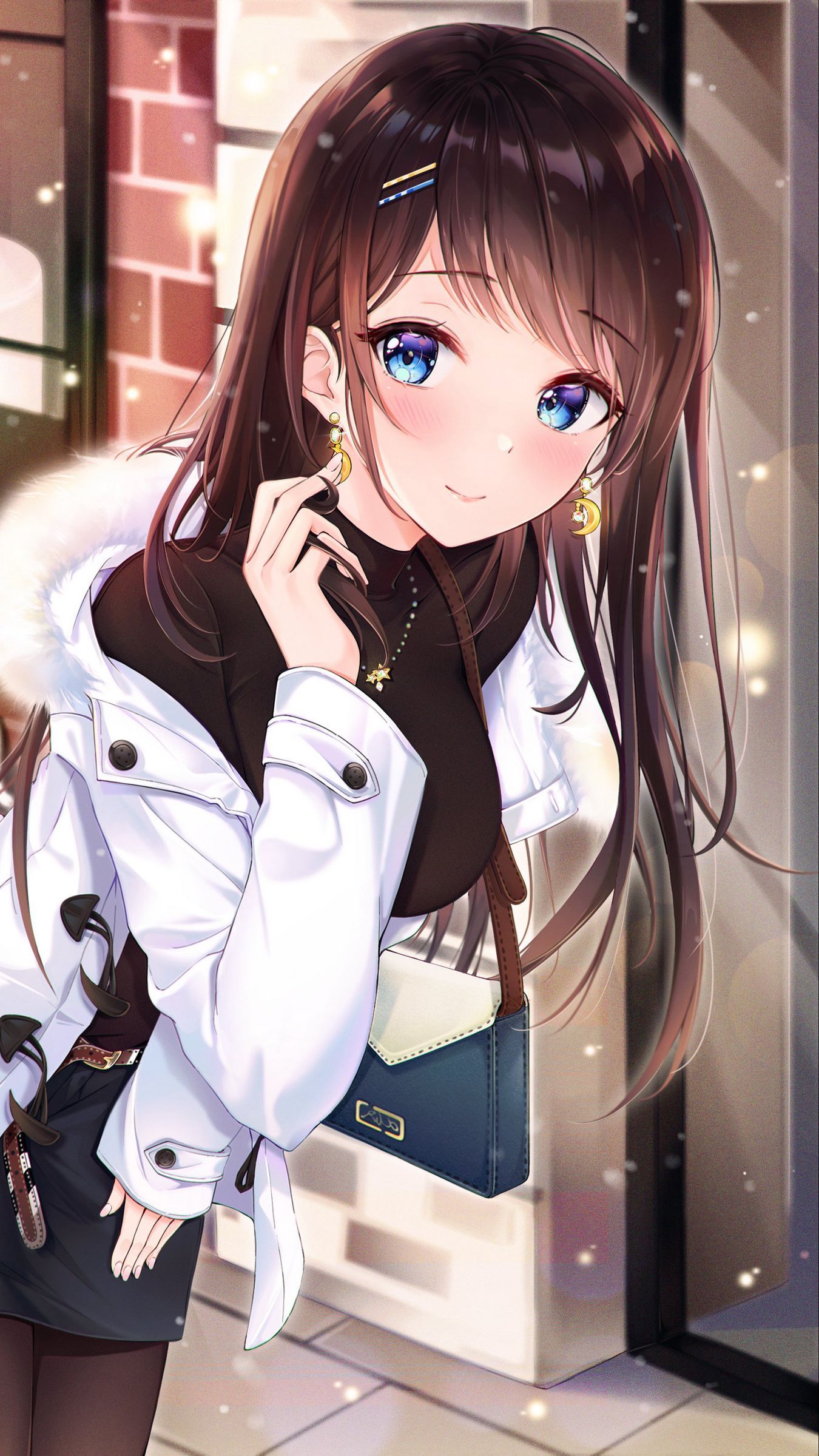 1350x2400 Download wallpaper 1350x2400 girl, glance, smile, snow, anime iphone 8+/7+/6s+/for parallax HD background