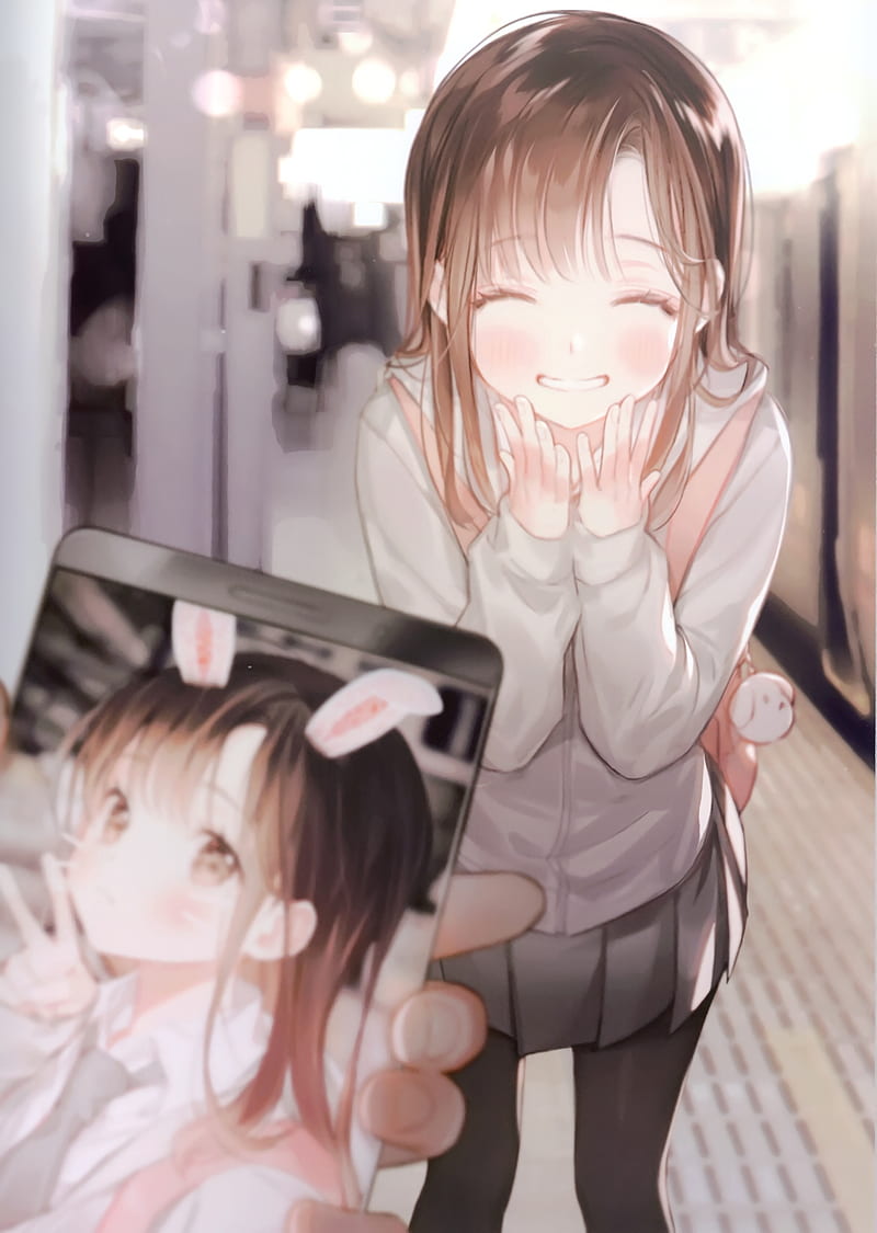 800x1125 Cute anime girl, happy face, smiling, smartphone, #cutenessoverloading, Anime, HD phone wallpaper