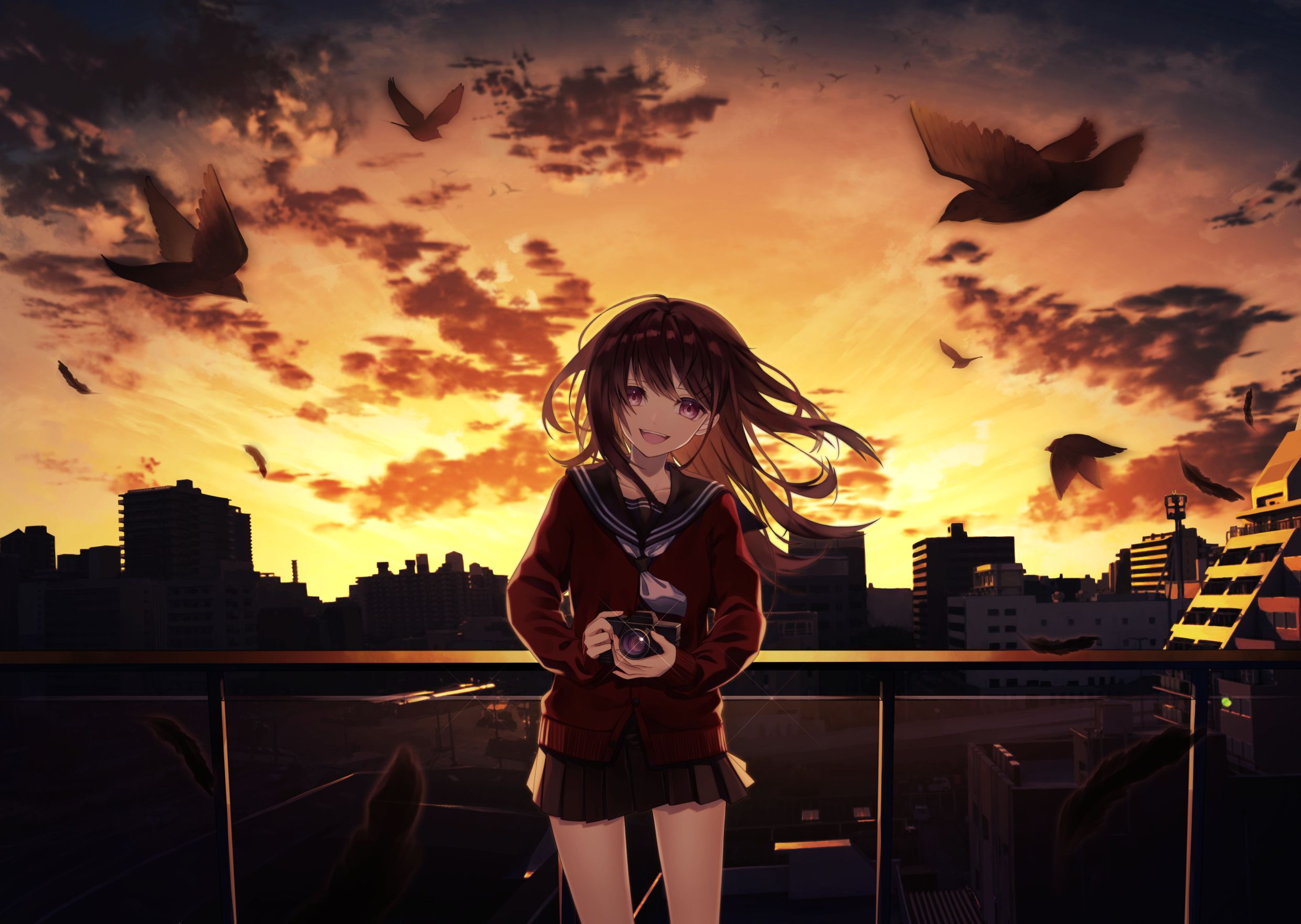 2480x1761 Smiling Anime Girl Taking Photographs Cityscape 4k Wallpaper, HD Anime Wallpaper, 4k Wallpaper, Image, Background, Photos and Picture
