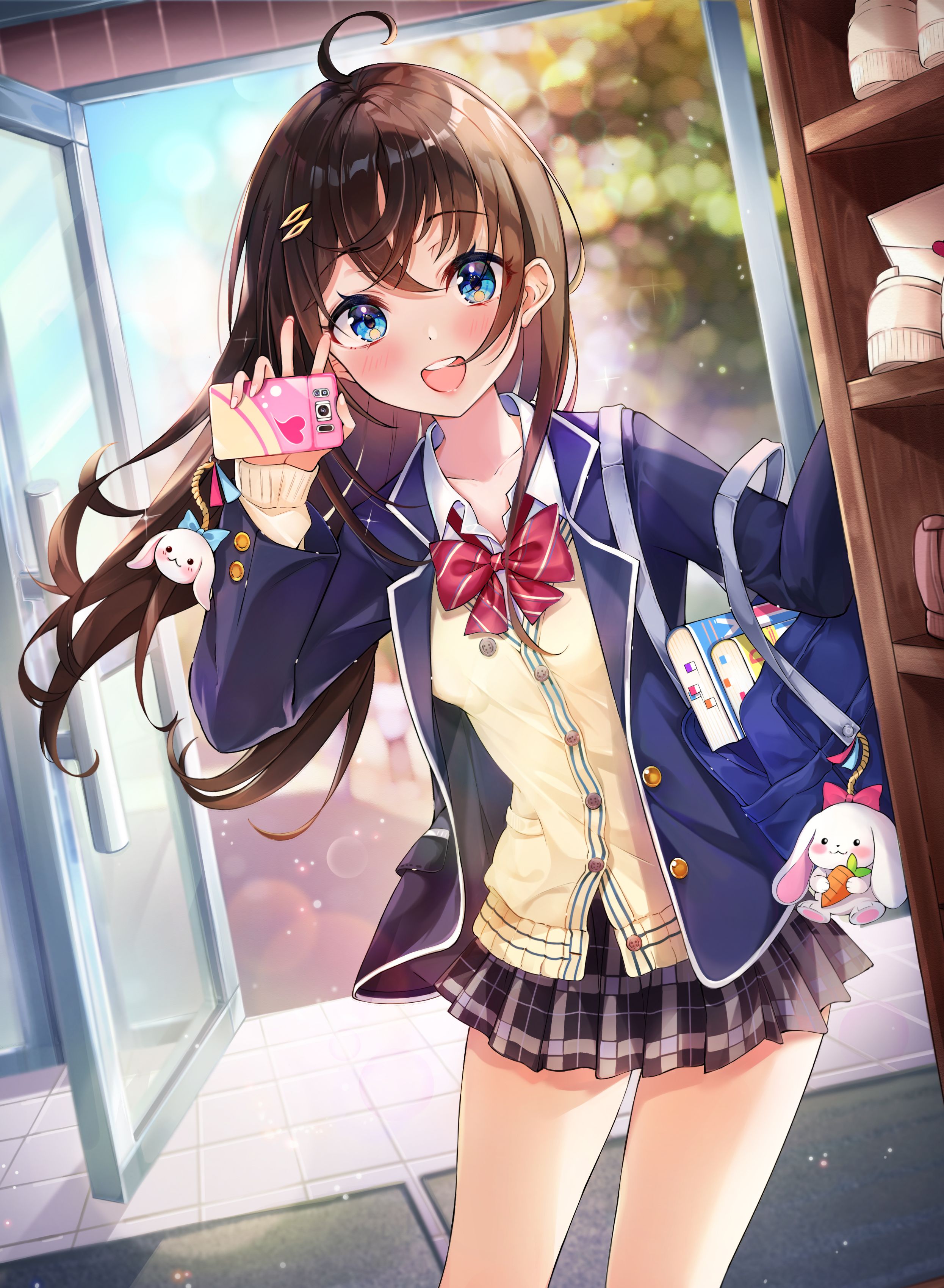 2491x3399 Download wallpaper 2491x3399 girl, smile, phone, happy, anime, art HD background