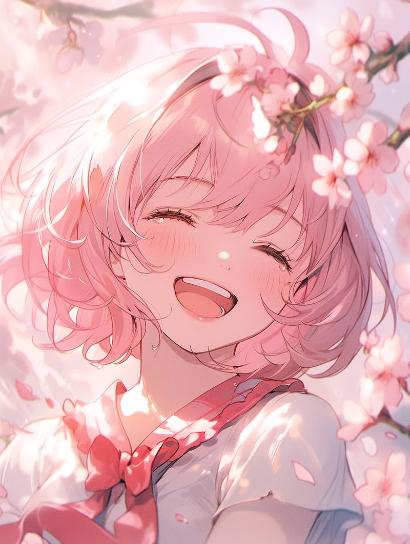 800x1062 Girl, smile, laughter, tears, pink, anime, HD phone wallpaper