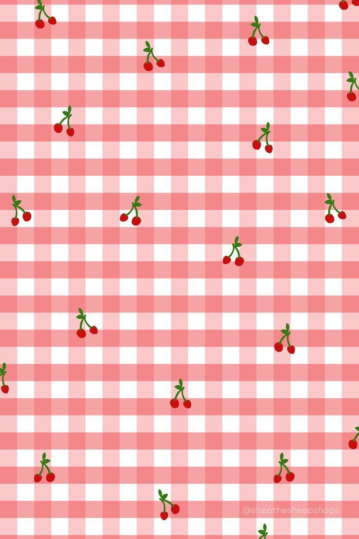 736x1104 Red gingham print with a cherry pattern