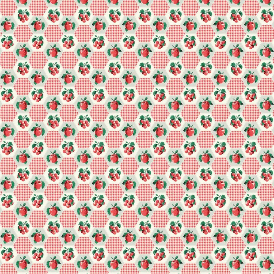 900x900 Cherry Gingham in Red: Vintage Wallpaper & Bradbury