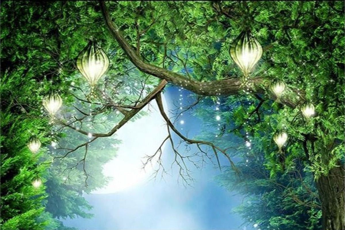 1200x800 Magical Lantern Lit Forest Fantasy Wallpaper Mural, Custom Sizes Available 3D Relief