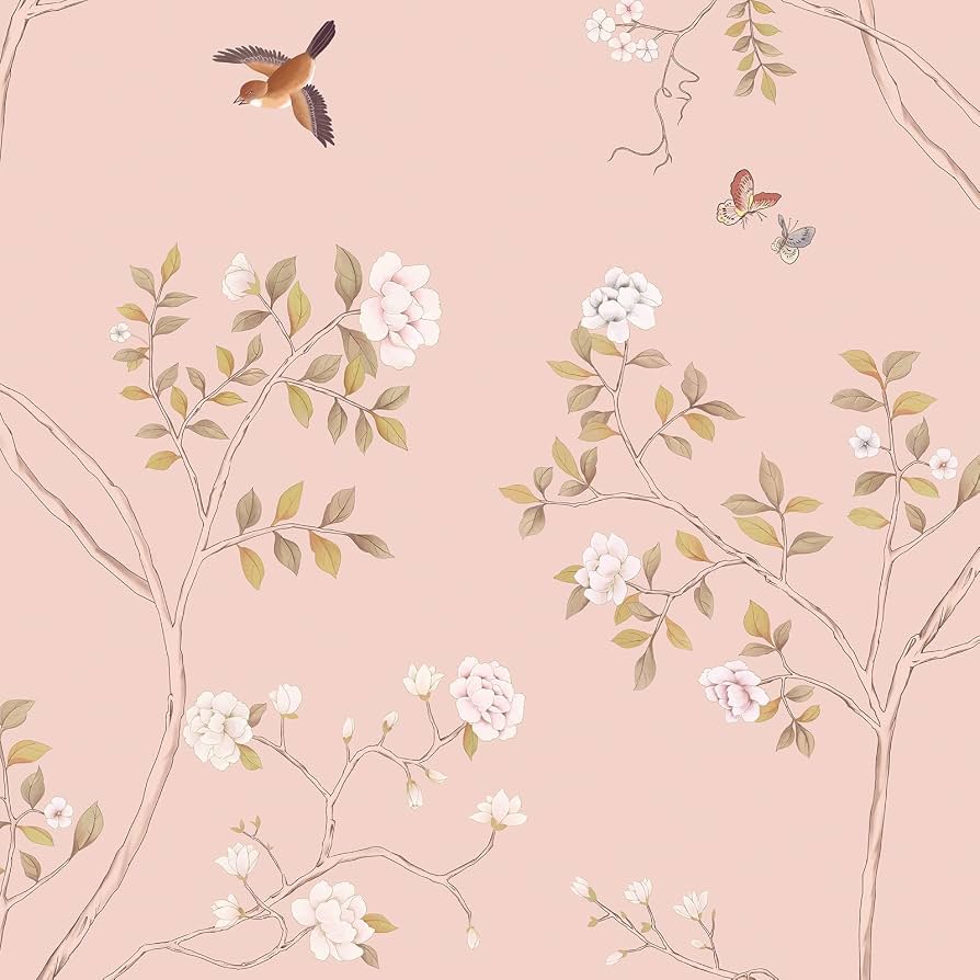 894x894 Hopepak Pink Floral Bird Peel and Stick Wallpaper, 15.3 x 78.7. Removable Pink Vintage Wall Paper Self Adhesive Floral Contact Paper for Bedroom Living Room Nursery