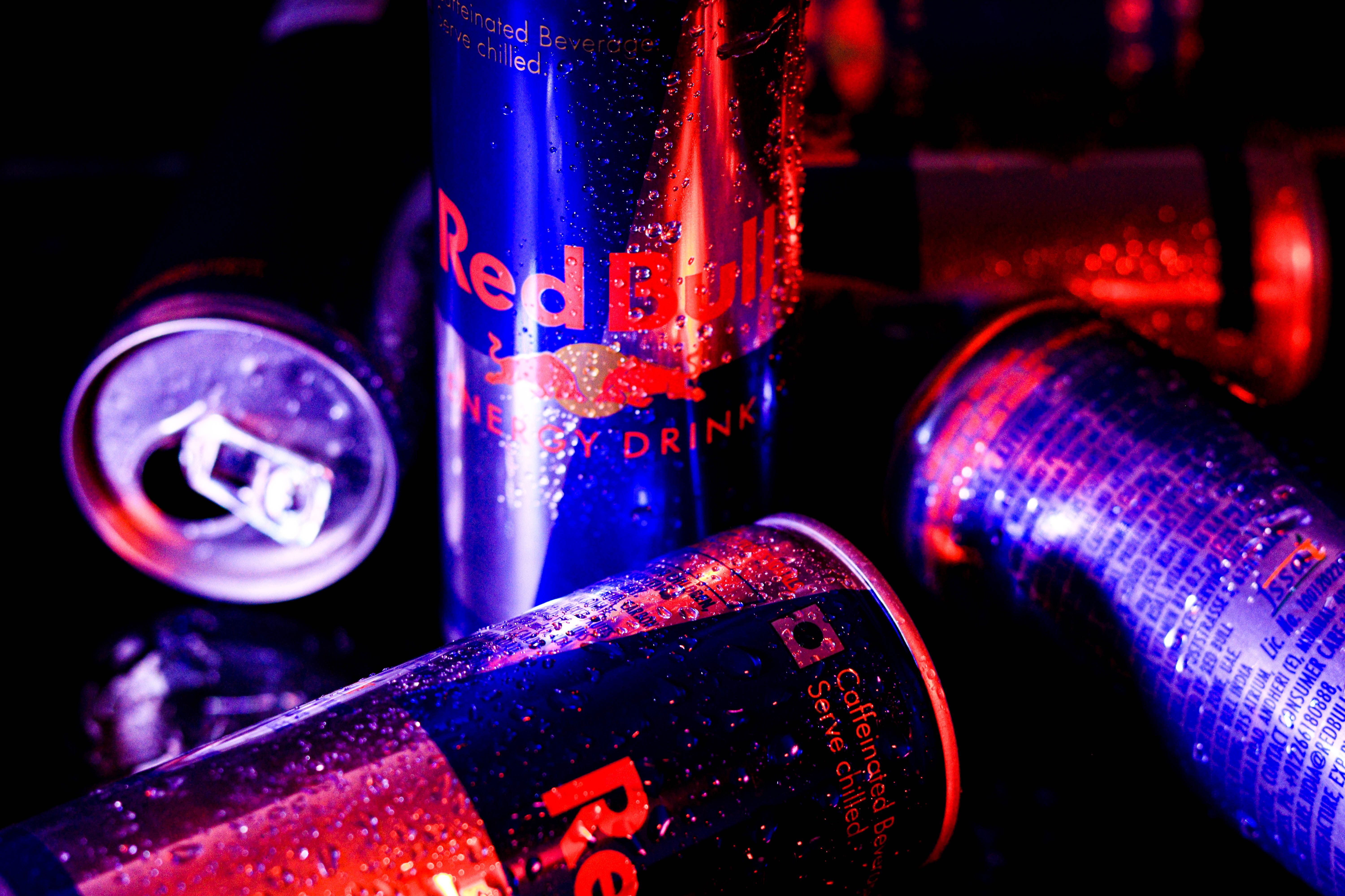 6000x4000 Close up of Red Bull Cans · Free