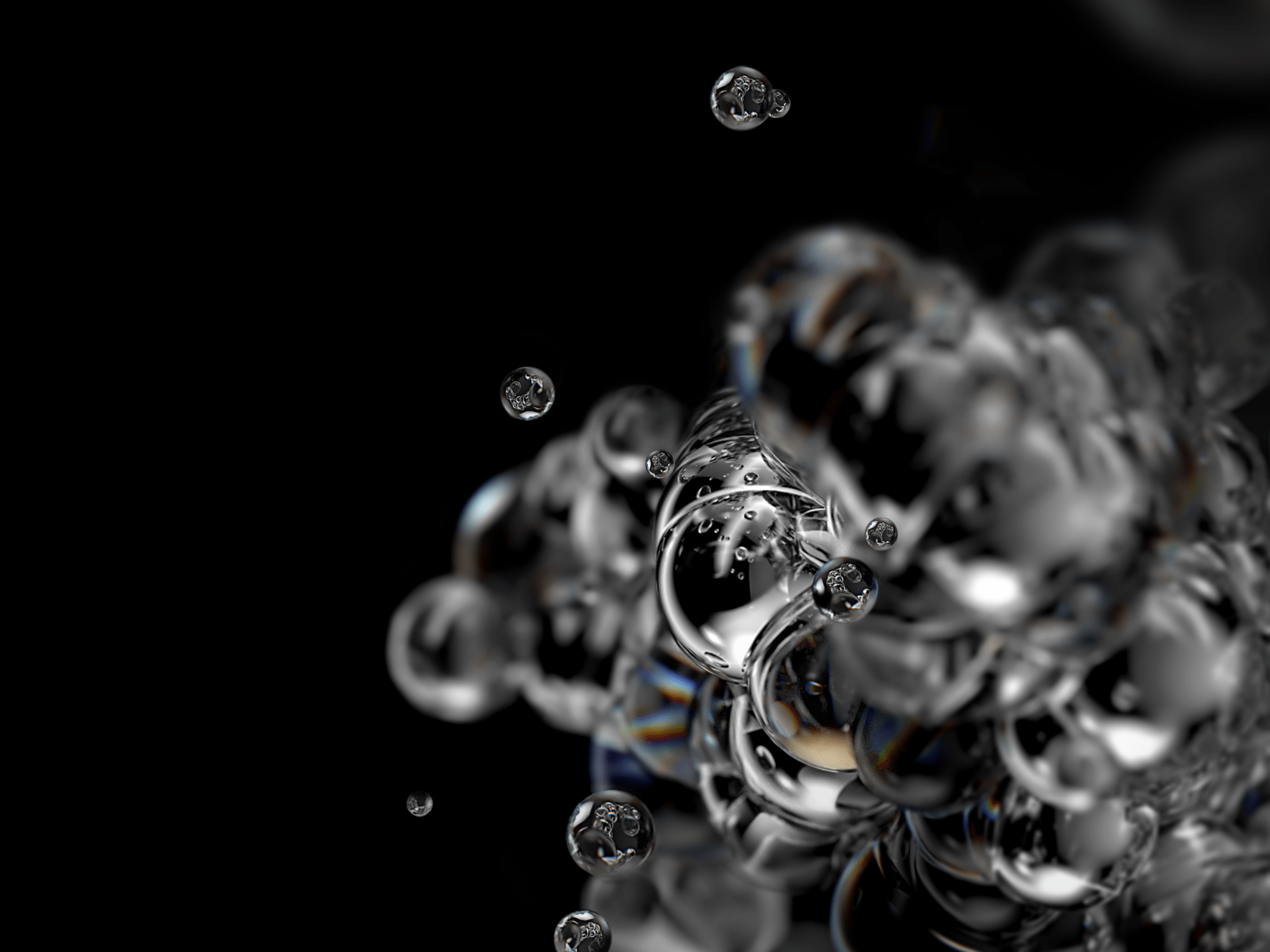 2048x1536 Bubbles 4K Wallpaper, Liquid, Black background, Macro, Samsung Galaxy S Stock, Photography