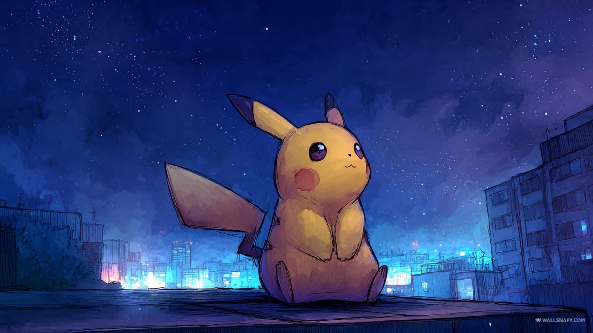 1920x1080 Pikachu watching night sky anime 4k desktop wallpaper