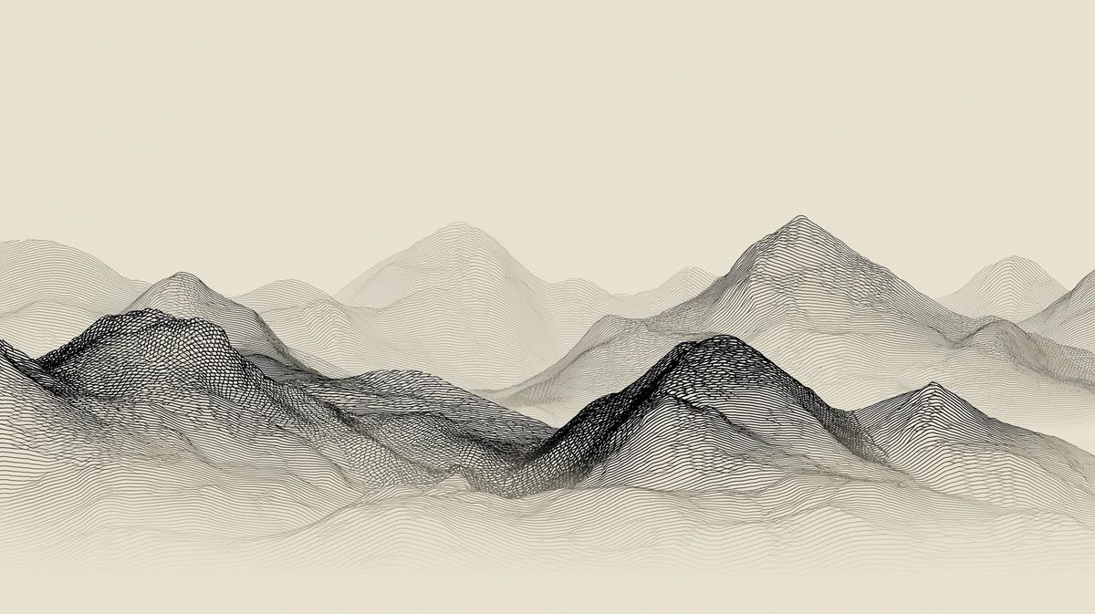 1200x673 Topographic Mountain Mural Wallpaper. Minimalist Line Art