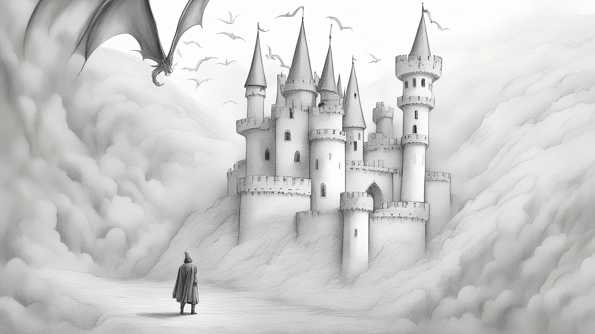 1920x1080 draw a real castle with dragons and a