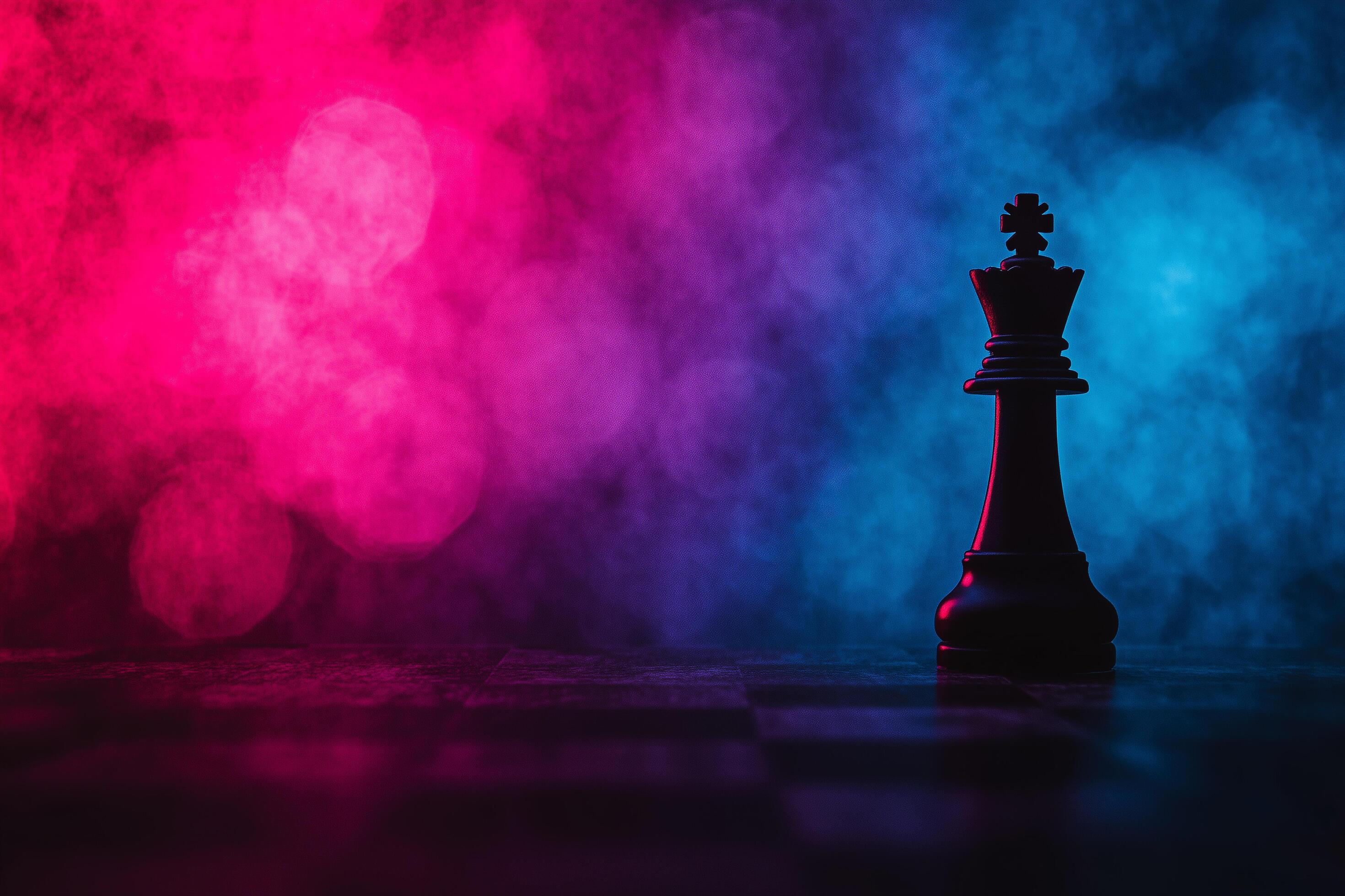 2940x1960 Dark Chess King Piece on Board with Colorful Bokeh Background for Strategic Game Concepts