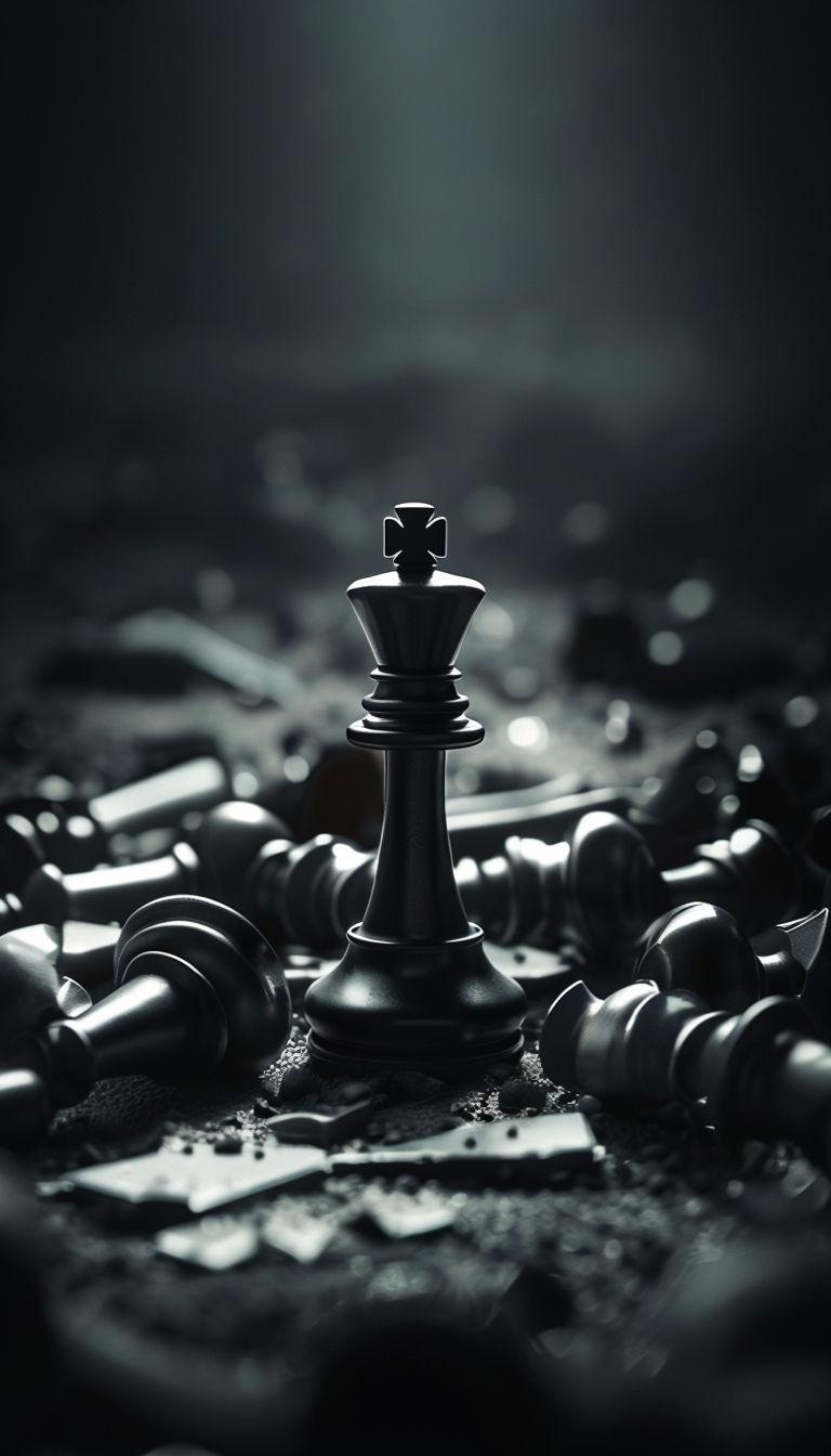 768x1344 Powerful Black Chess King on Fallen Battlefield Wallpaper