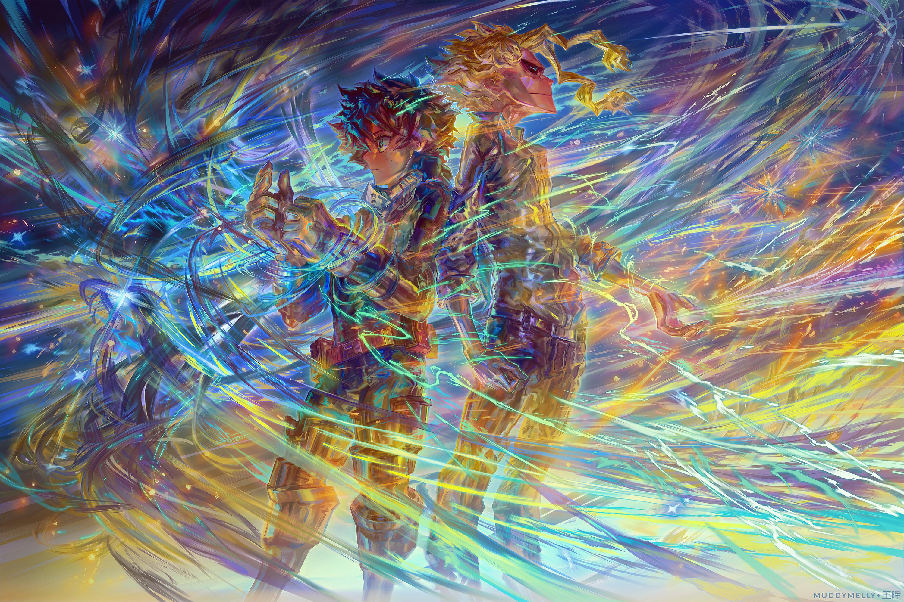 3000x2000 Deku and All Might! [I based this piece on that epic starry One For All explanation scene from season one!]