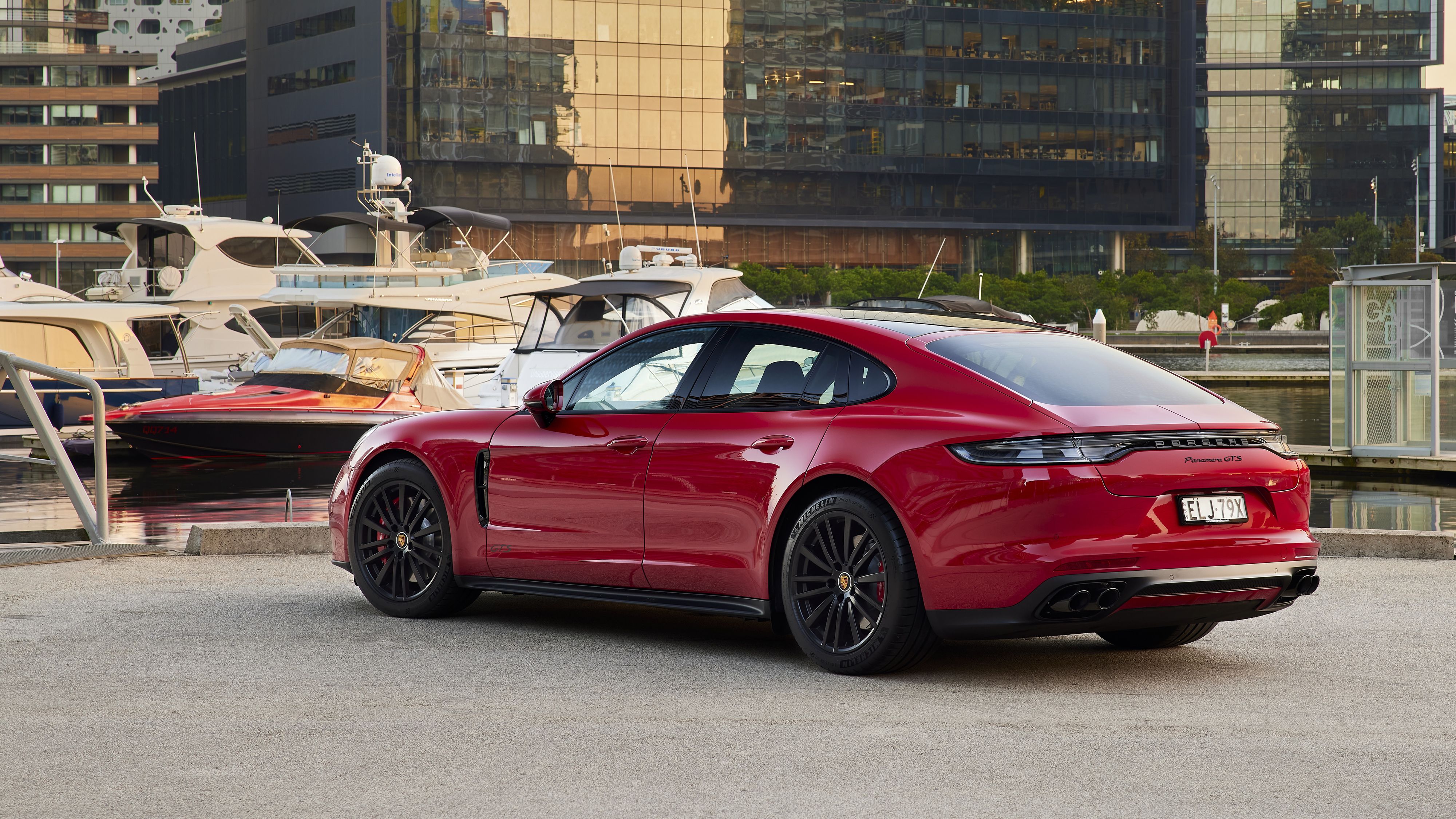 4000x2250 Porsche Panamera GTS red car rear view Desktop wallpaper 1024x600