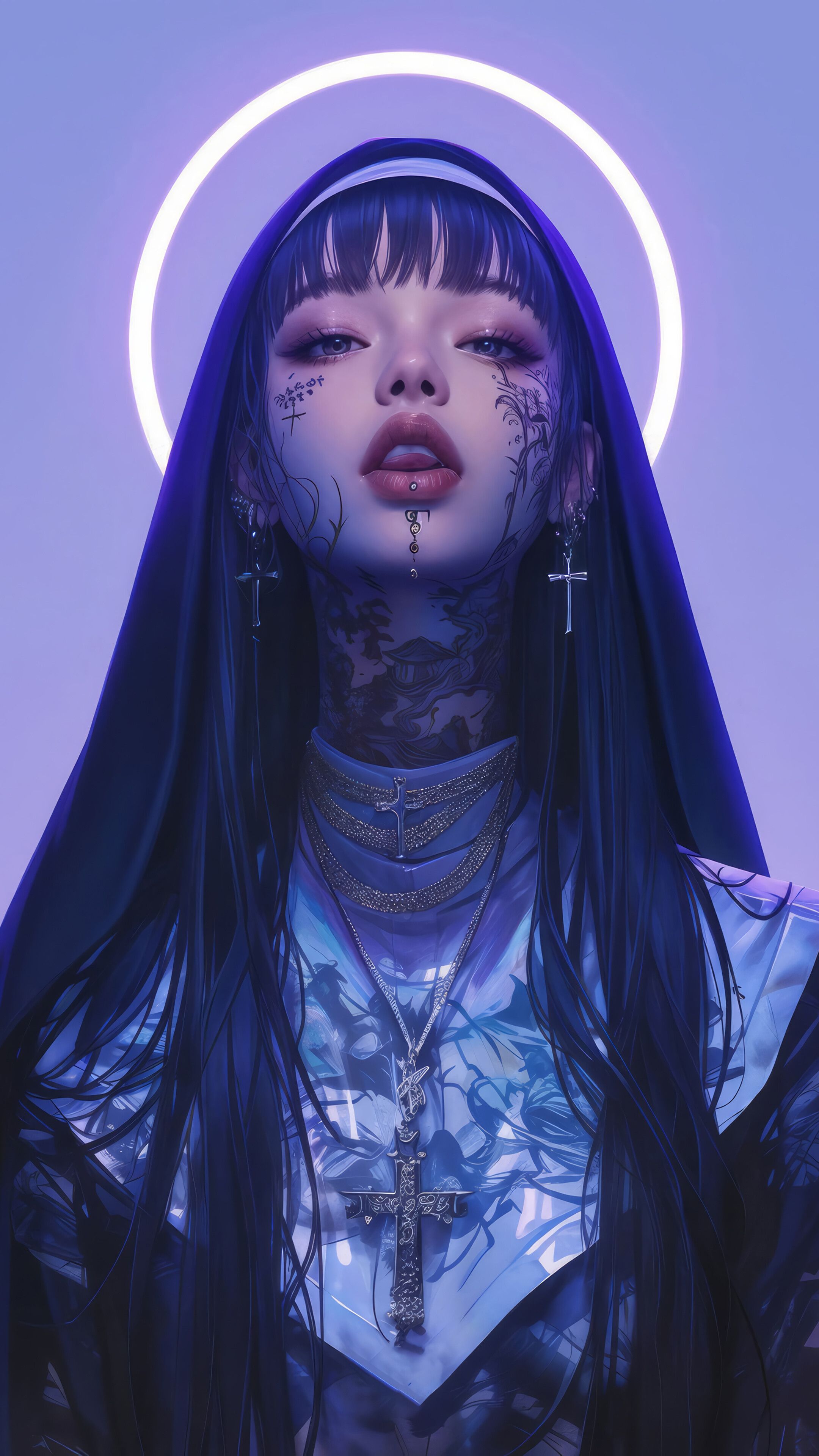 2160x3840 Anime Girl Nun with Tattoo 4K Wallpaper iPhone HD Phone a