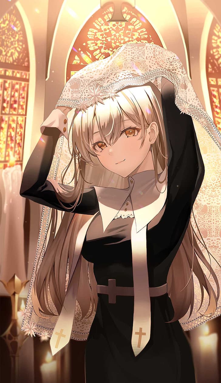 728x1261 Anime, anime girls, nun outfit, nuns, original characters, artwork, digital art, HD wallpaper
