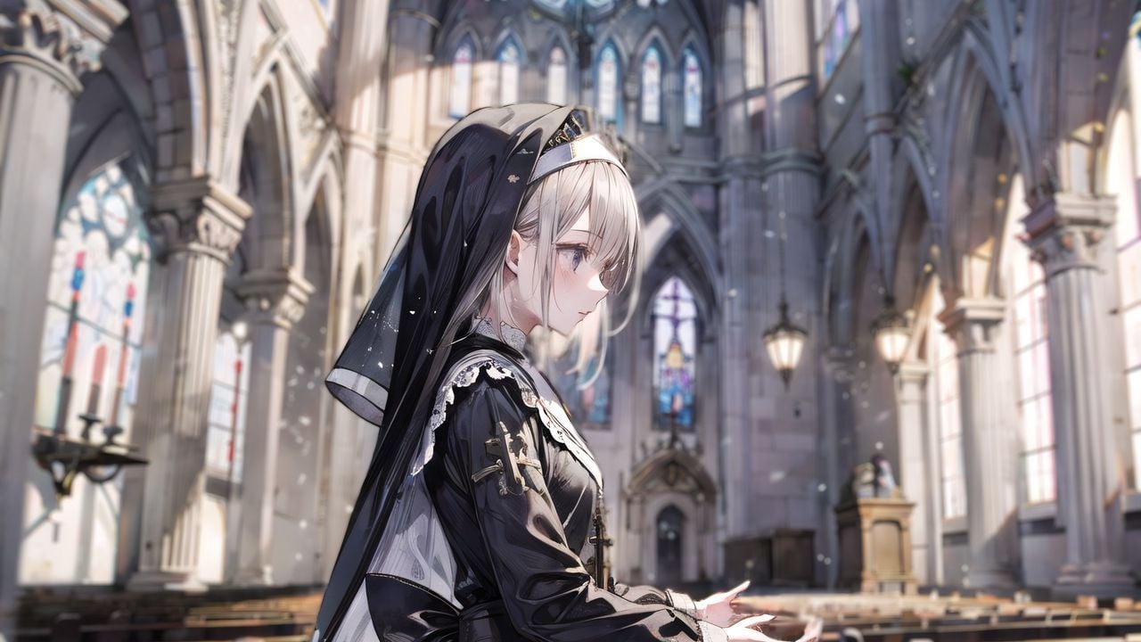1280x720 Wallpaper girl, nun, church, anime hd, picture, image