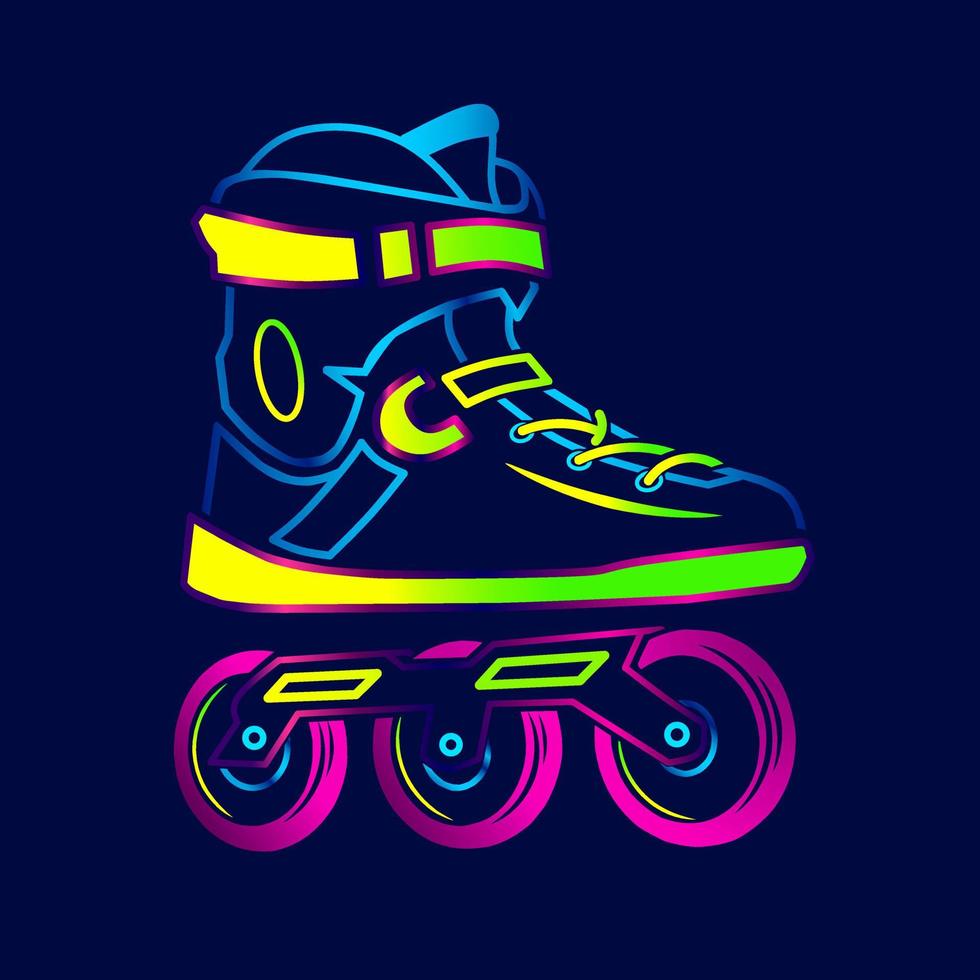 980x980 Rolling Skate Neon Art Logo. Inline Skater Colorful Design With Dark Background. Sport Shoes Vector Illustration. Isolated Black Background For T Shirt, Poster, Clothing, Merch, Apparel