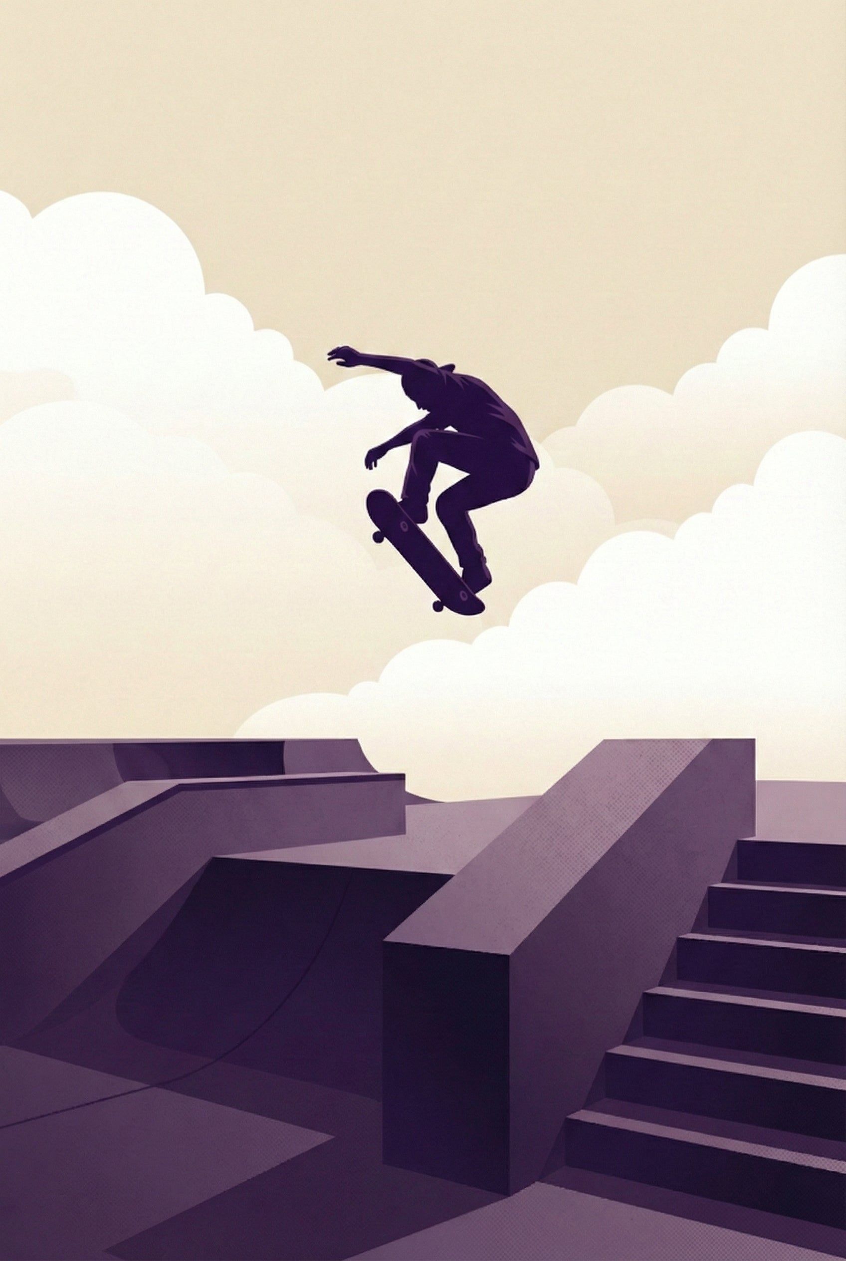 1696x2528 Skateboarder Handplant Wall Art Purple Poster