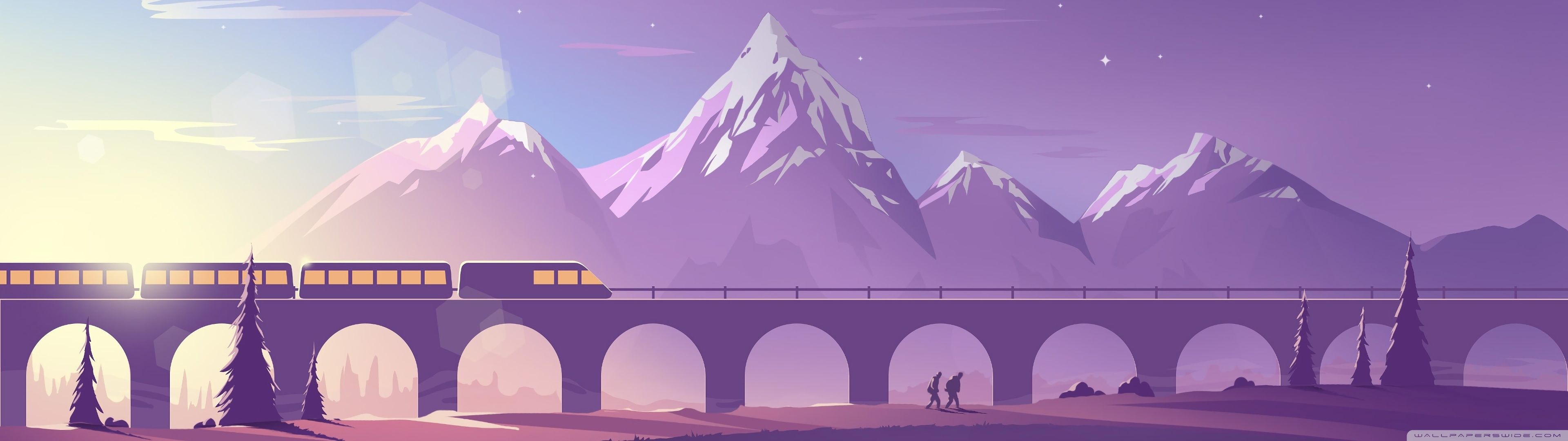 3840x1080 Train Travel Illustration 4K UHD Wallpaper for UltraHD Desktop and TV : Widescreen and UltraWide Display : Dual and Triple Monitor : Smartphone and Tablet Devices