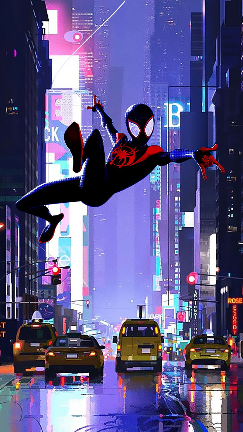 800x1422 Spiderman, anime, black, dark, iphone, miles morales, neon, new york, samsung, HD phone wallpaper
