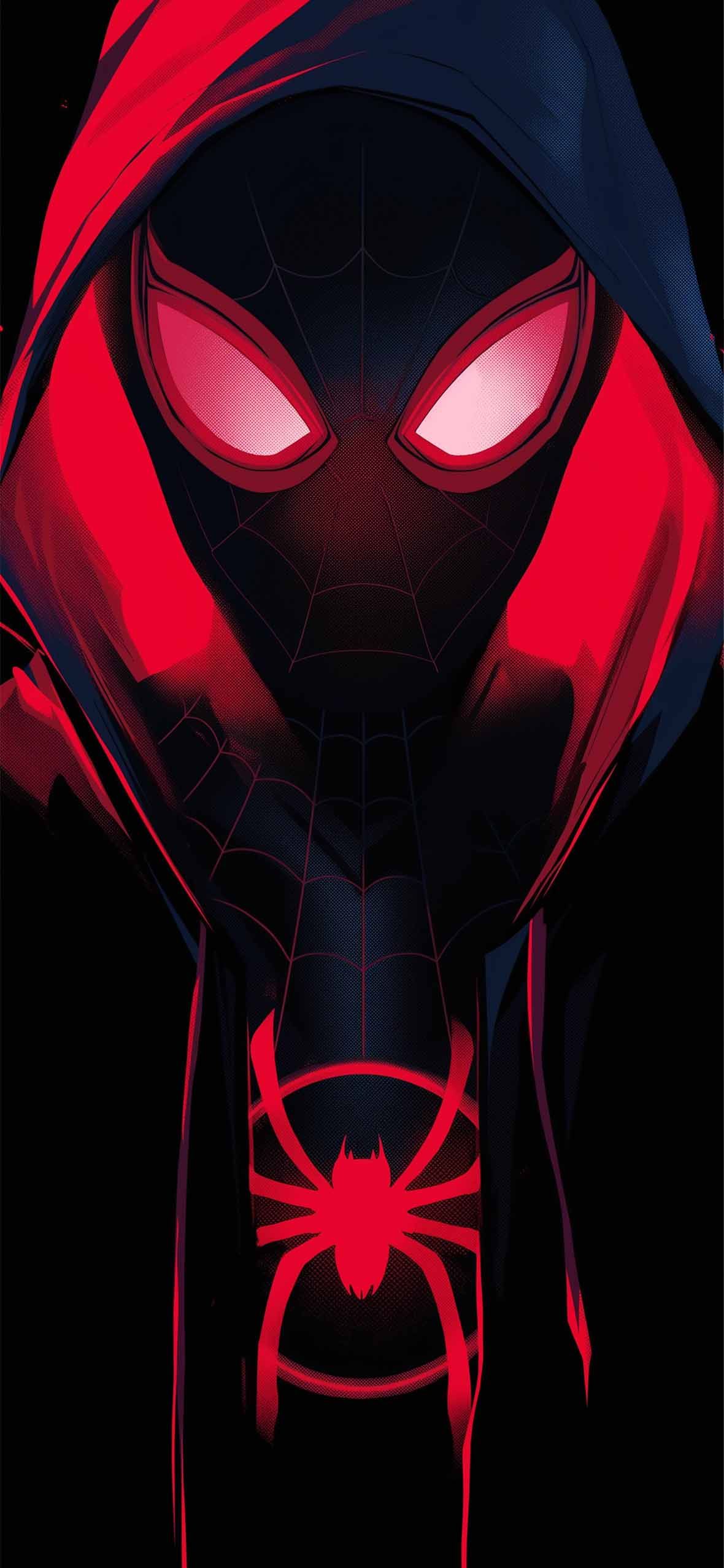1180x2554 Spider Man Miles Morales Red Hood Dark Wallpaper IPhone HD