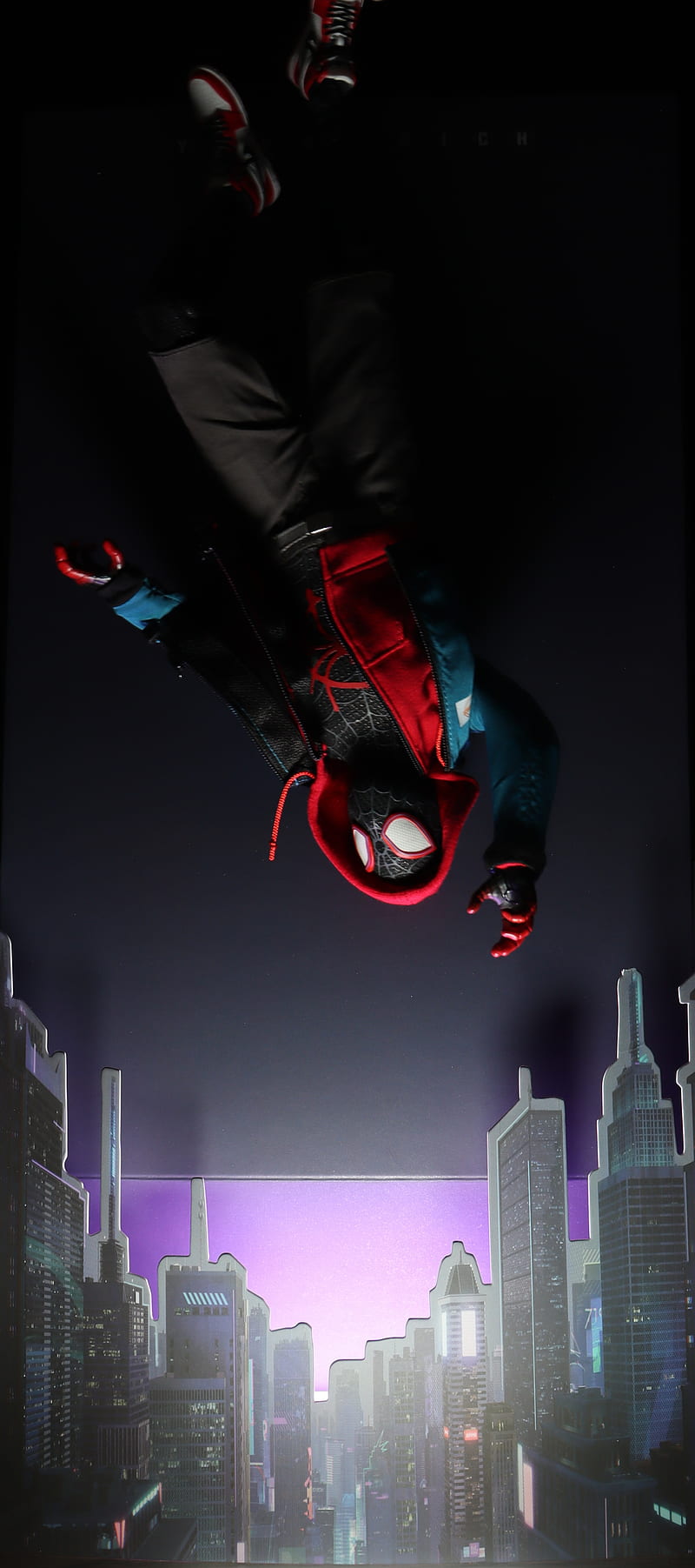 800x1803 Miles Fall, Black, Brooklyn, Marvel, Miles Morales, Ny, Red, Spider Man, Spiderverse, HD Phone Wallpaper
