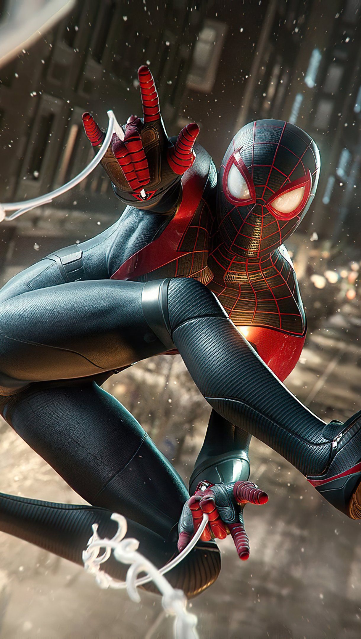 1220x2158 Miles Morales new black suit Fanart Wallpaper 4K for iPhone and Mobile Phone