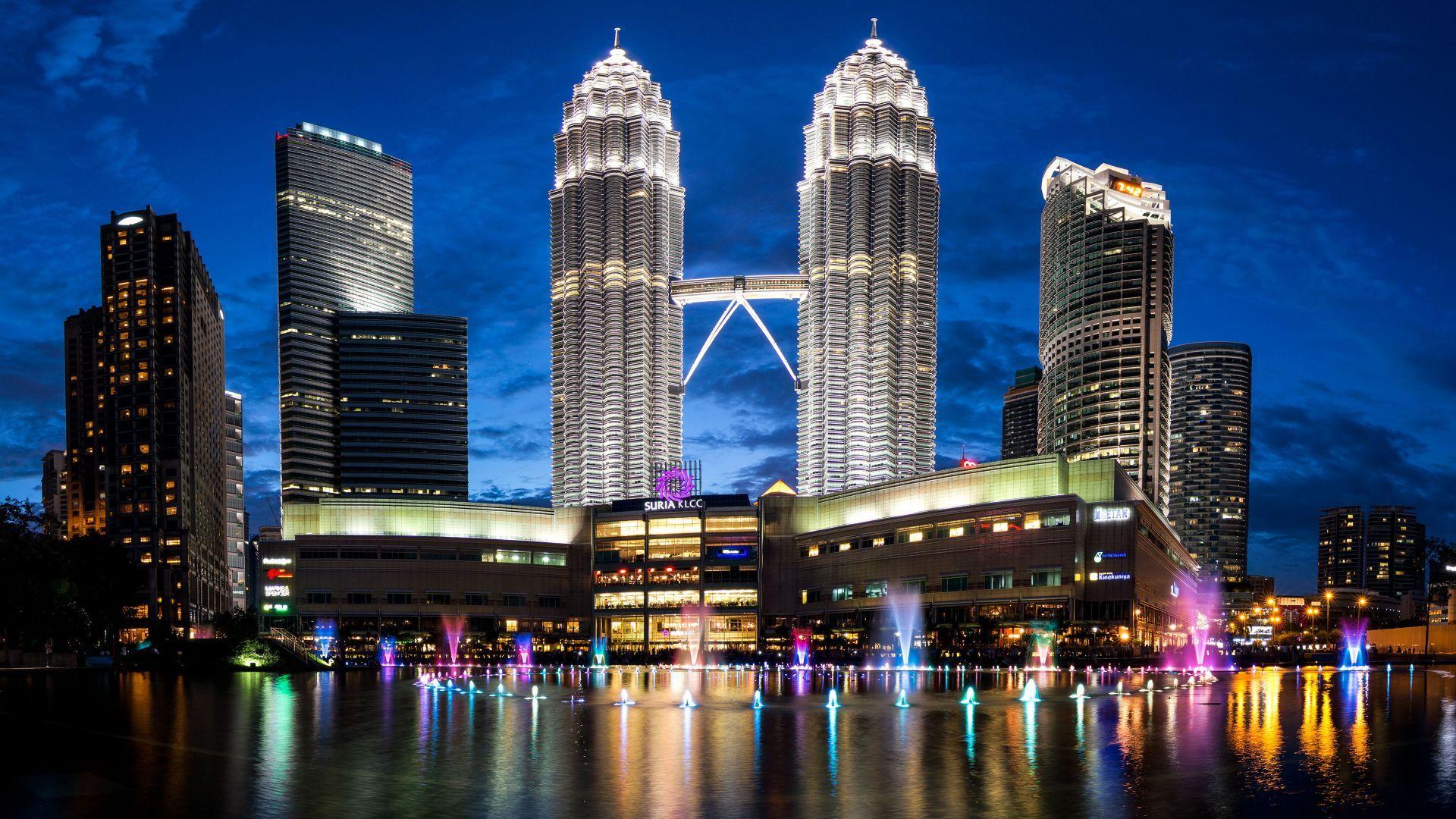 1920x1080 Desktop wallpaper petronas towers, kuala lumpur, skyline, buildings, night, HD image, picture, background, 13f822