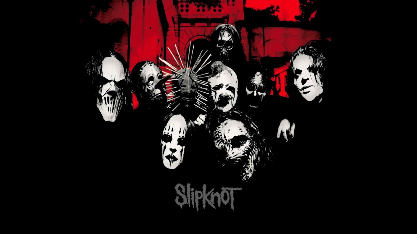 1600x900 Chris Fehn Mick Thomson Shawn Crahan Jim Root Slipknot Craig Jones In Red Background HD Music Wallpaper