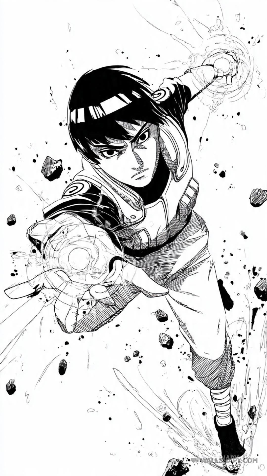 1080x1920 Rock lee shadow line art black white wallpaper