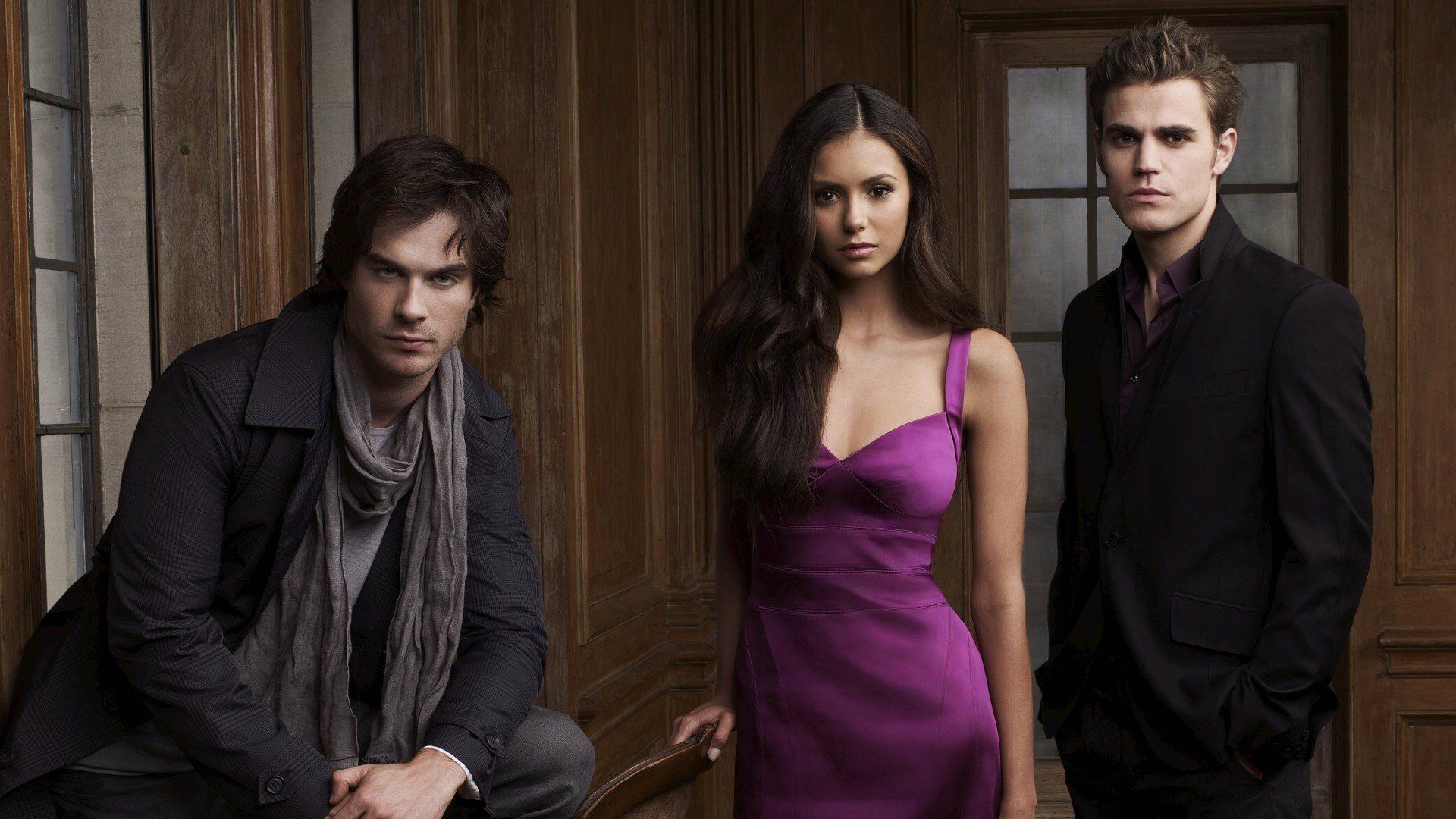 1920x1080 Damon Salvatore Stefan Salvatore Elena Gilbert In The Middle HD The Vampire Diaries Wallpaper