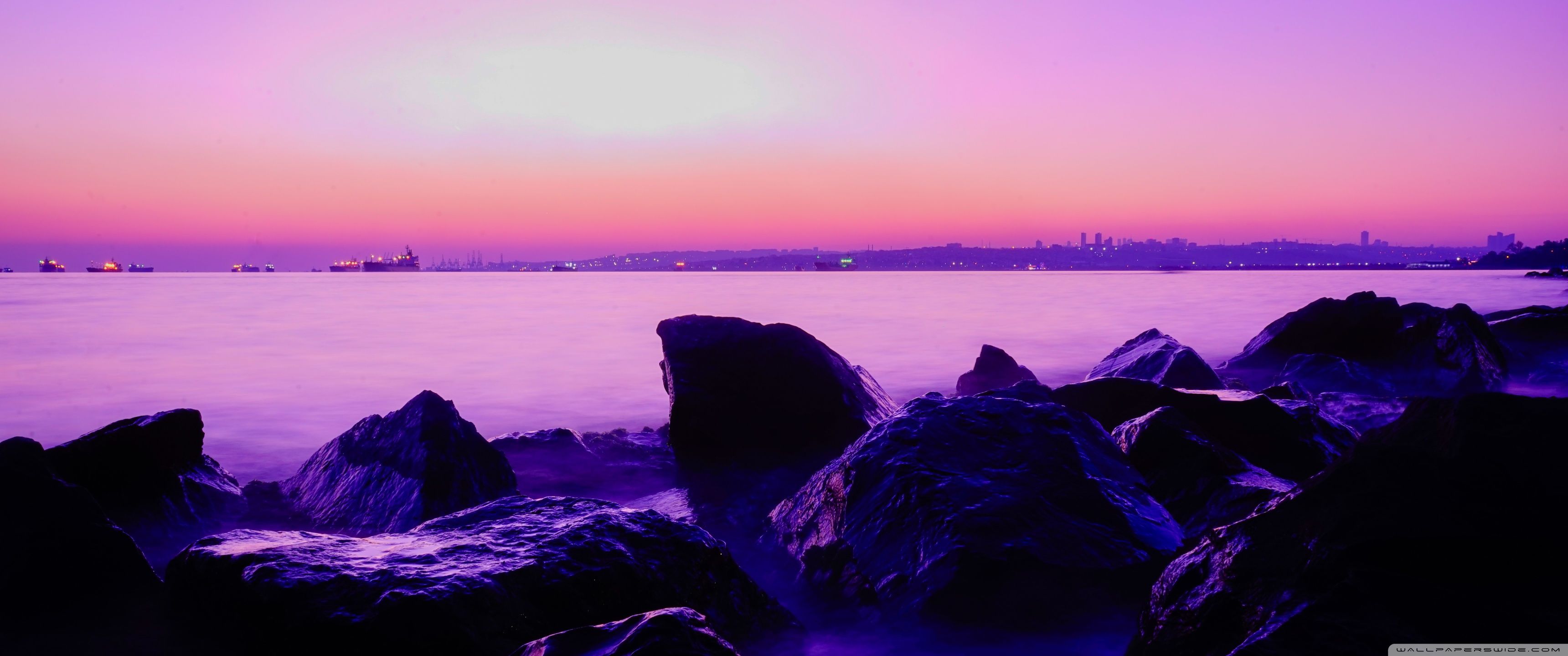 3440x1440 Purple Beach Sunset 4K UHD Wallpaper for UltraHD Desktop and TV : Widescreen and UltraWide Display : Dual Monitor : Smartphone and Tablet Devices