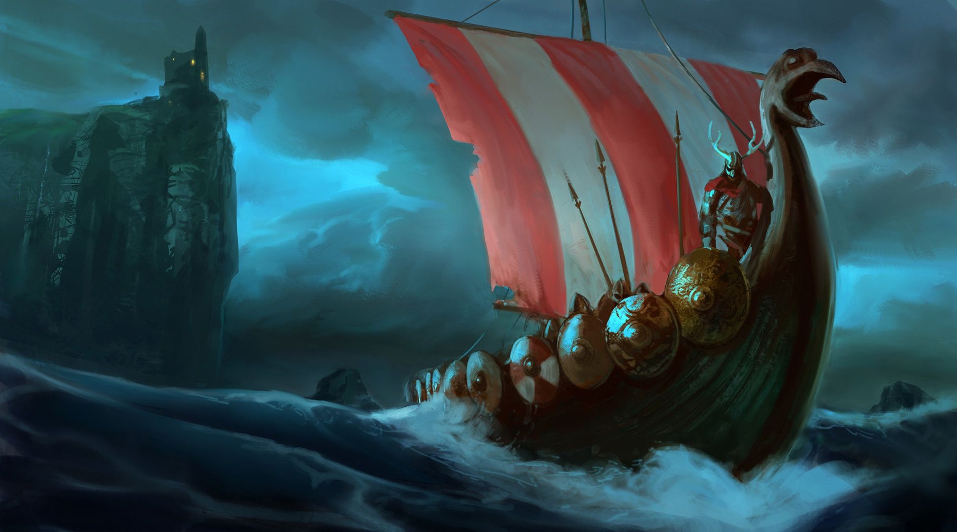 1943x1080 Viking Drakkar Adventure: Epic Fantasy Boat HD Wallpaper